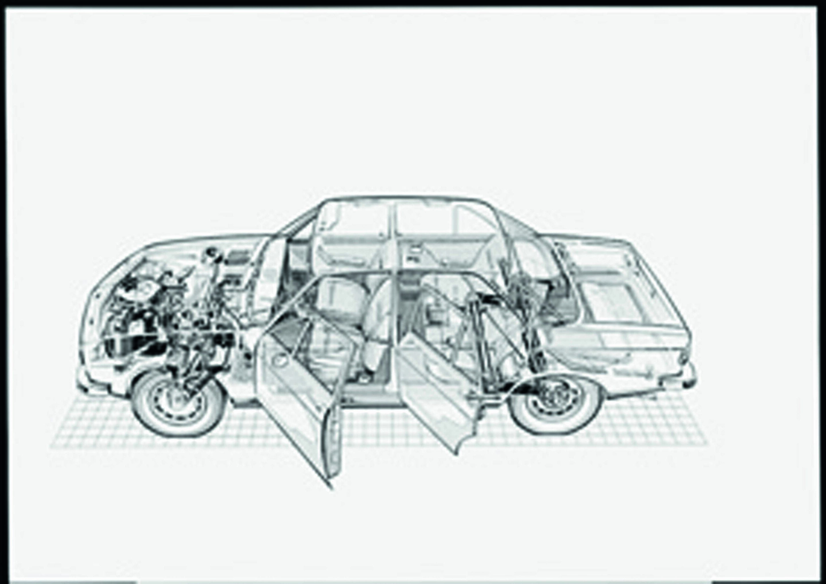 Jubiläumsmagazin Historie - Konstruktionszeichnung der Audi 100 Limousine