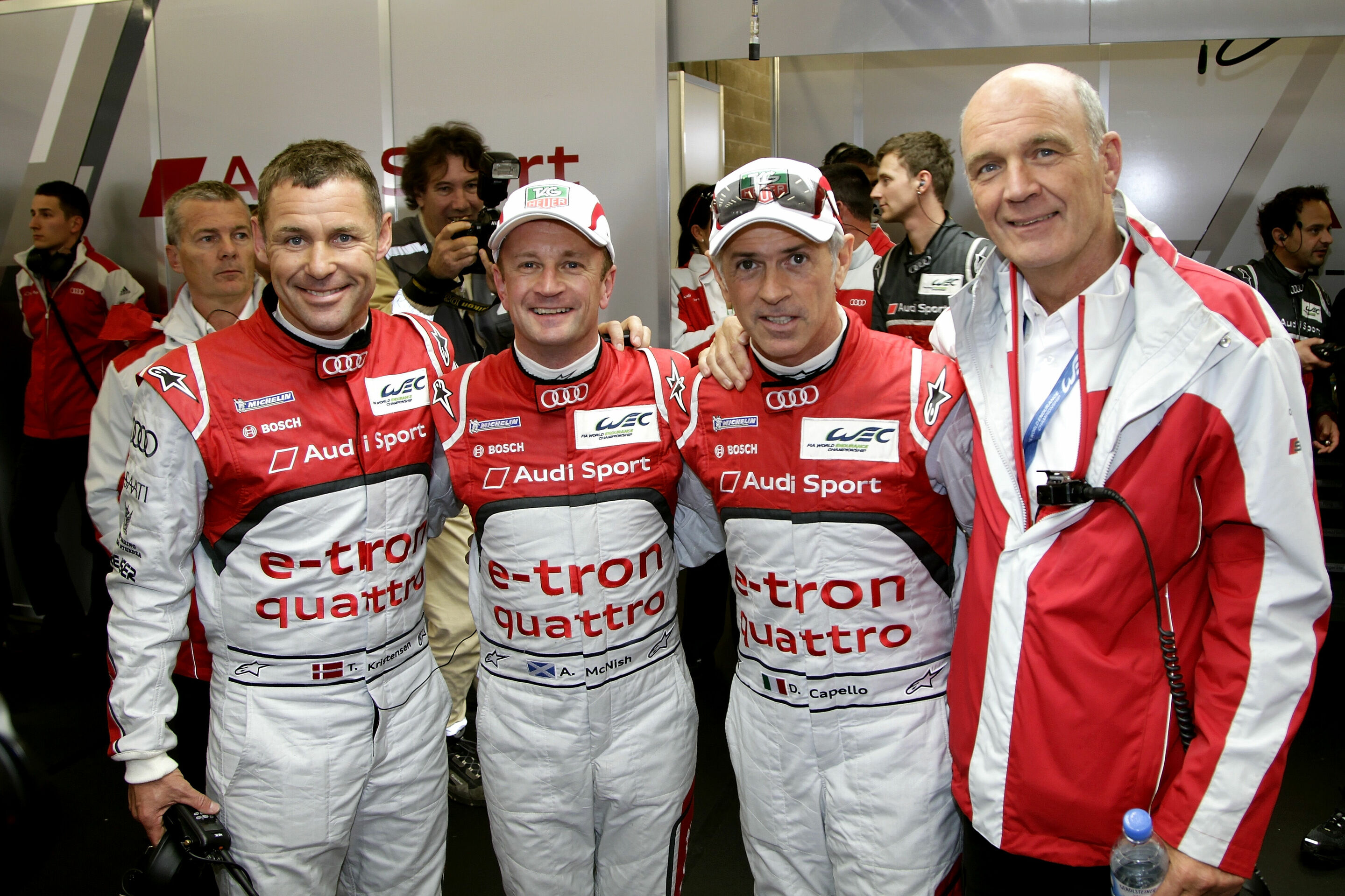 WEC 2012 - Tom Kristensen (DK), Allan McNish (GB), Dindo Capello (I), Dr. Wolfgang Ullrich (Audi-Motorsportchef)