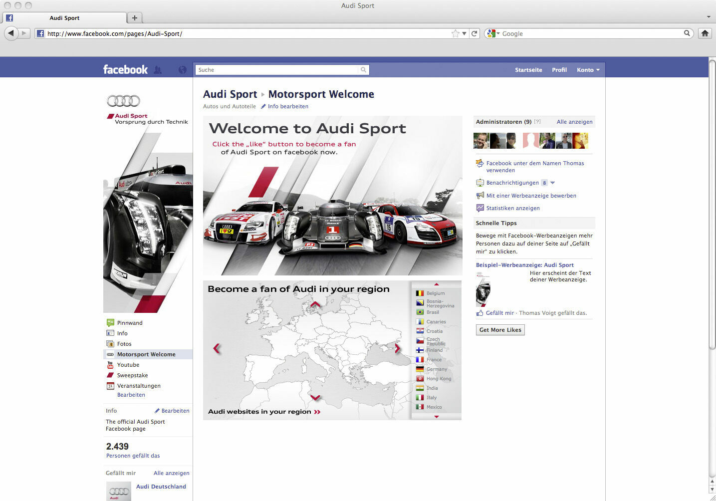 Audi Sport 2011 - Audi Sport auf Facebook