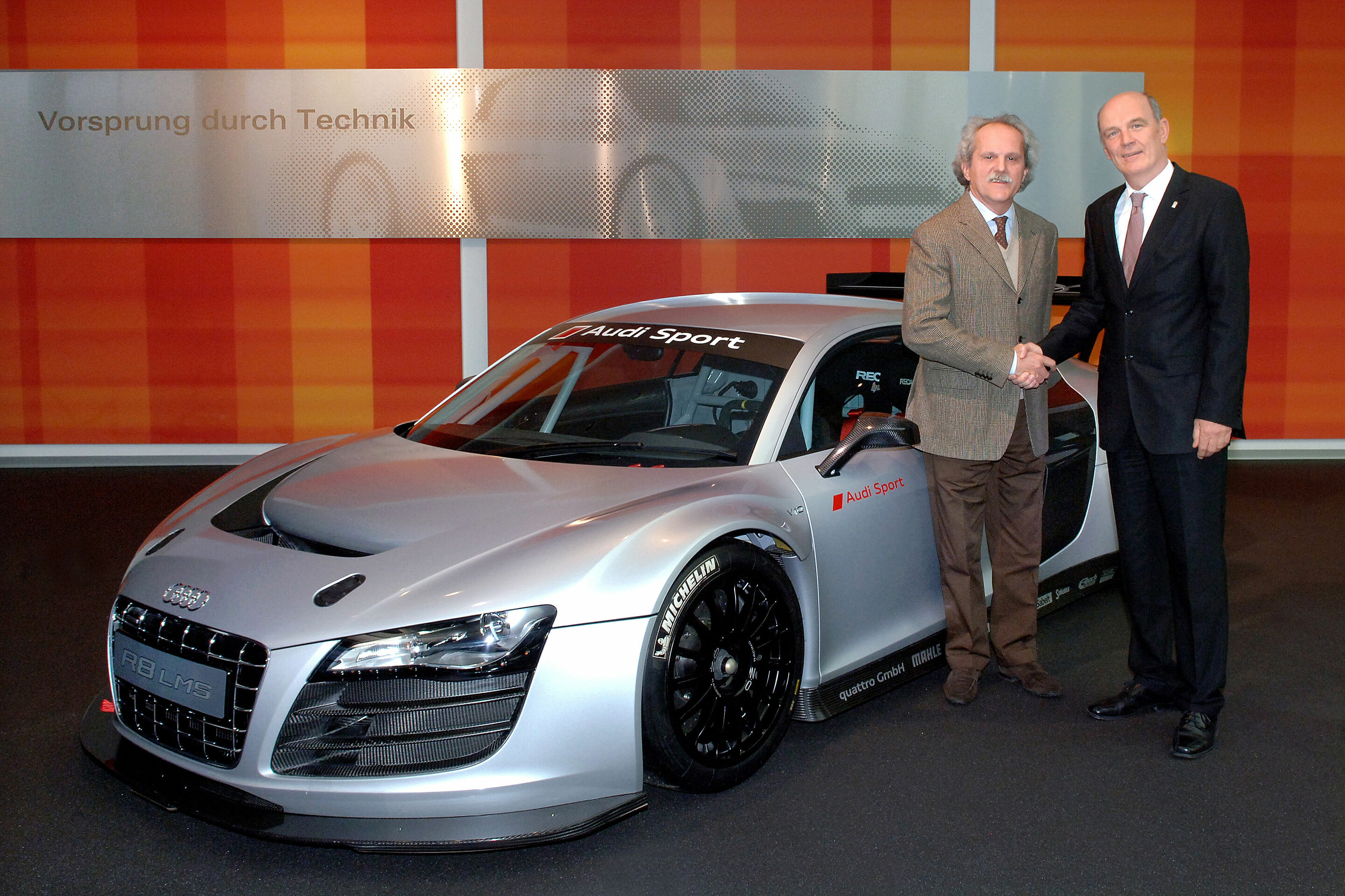 Audi R8 LMS - Emilio Radaelli (Audi Sport Italia) and Head of Audi Motorsport Dr. Wolfgang Ullrich during the hand-over of the first Audi R8 LMS