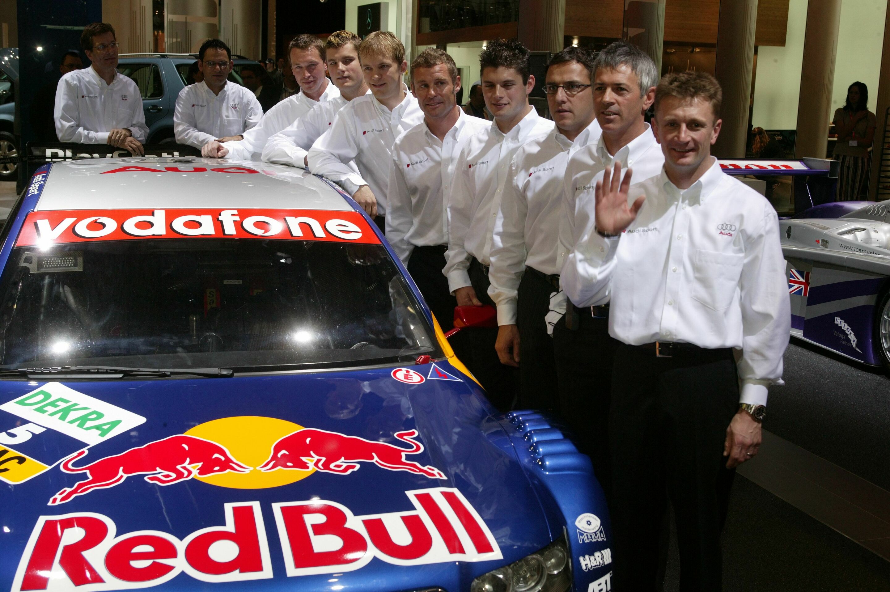 DTM 2005 - The Audi DTM squad for 2005 (from left): Ralf Jüttner, Hans-Jürgen Abt, Frank Stippler, Martin Tomczyk, Mattias Ekström, Tom Kristensen, Pierre Kaffer, Christian Abt, Rinaldo Capello and Allan McNish