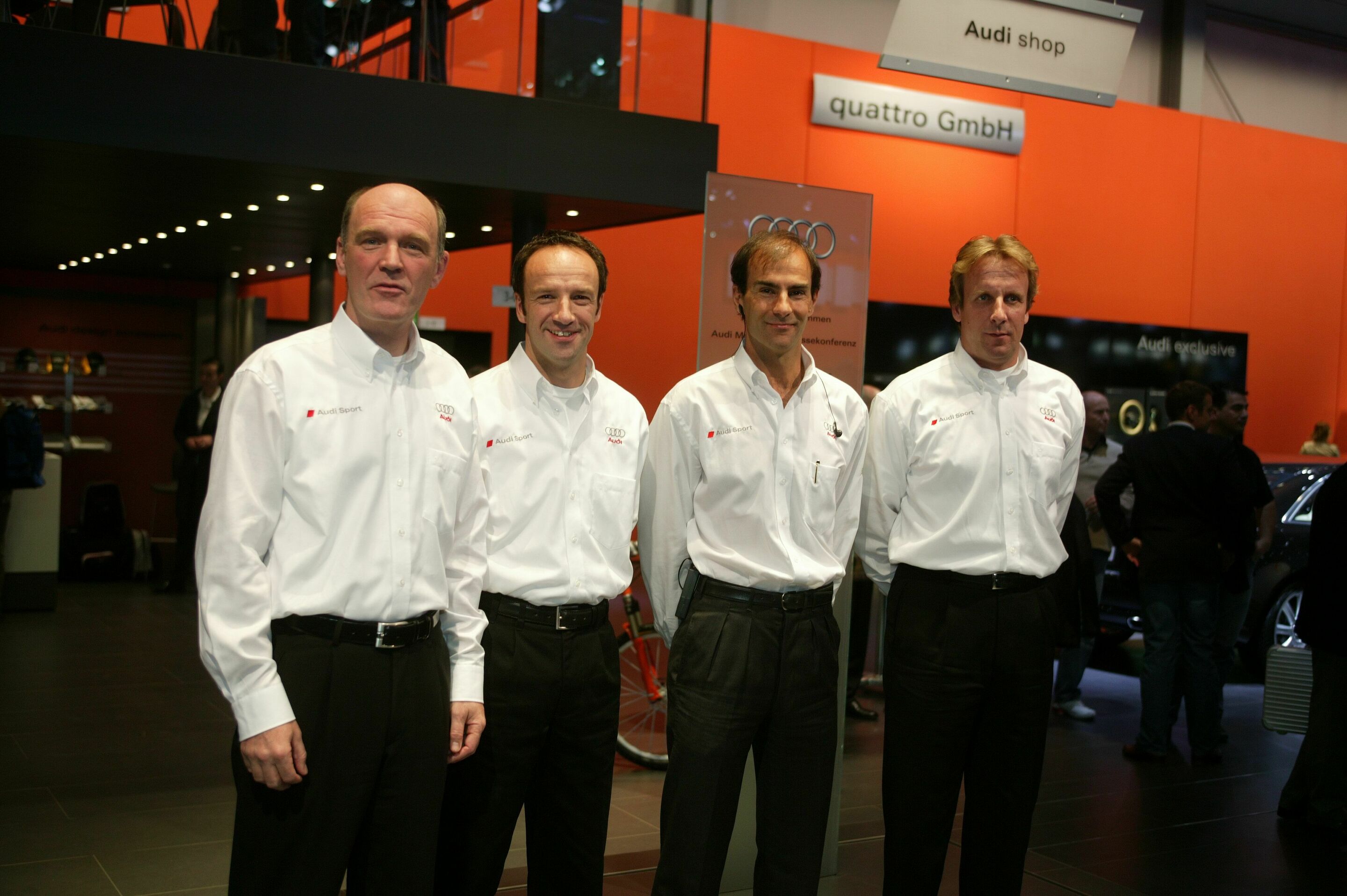 Le Mans 2005 - Dr Wolfgang Ullrich with the Audi sports car drivers Marco Werner, Emanuele Pirro and Frank Biela (from left)