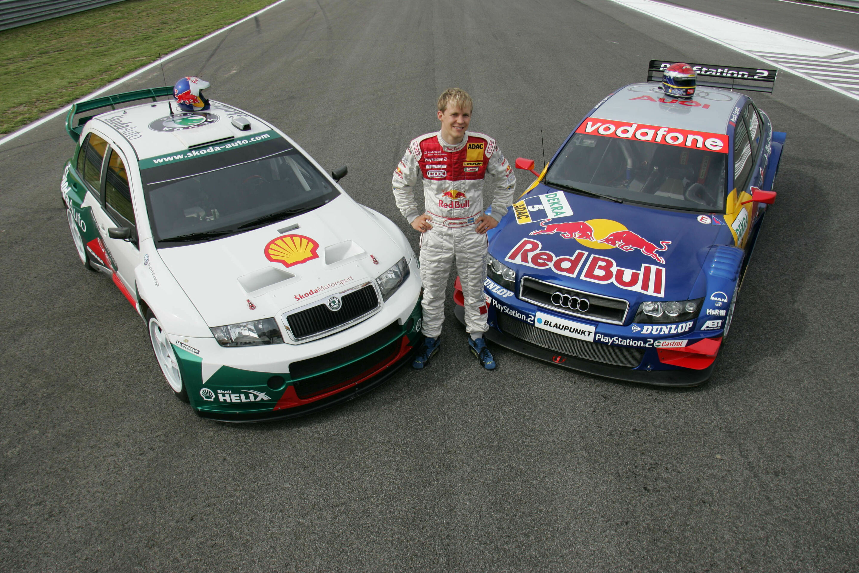 DTM 2004 - Mattias Ekström mit dem Skoda Fabia WRC und seinem Audi A4 DTM