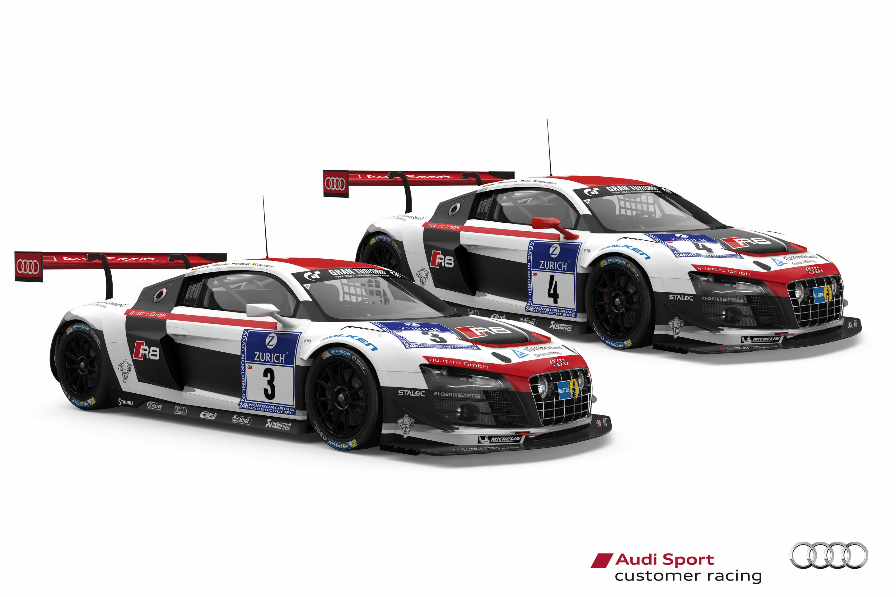Audi-Teams beim 24h-Rennen Nürburgring: Sieg im Visier - Audi R8 LMS ultra #3 (Phoenix Racing), Marc Basseng/Marcel Fässler/Frank Stippler/Laurens Vanthoor (D/CH/D/B), Audi R8 LMS ultra #4 (Phoenix Racing), Christopher Haase/Christian Mamerow/René Rast/Markus...