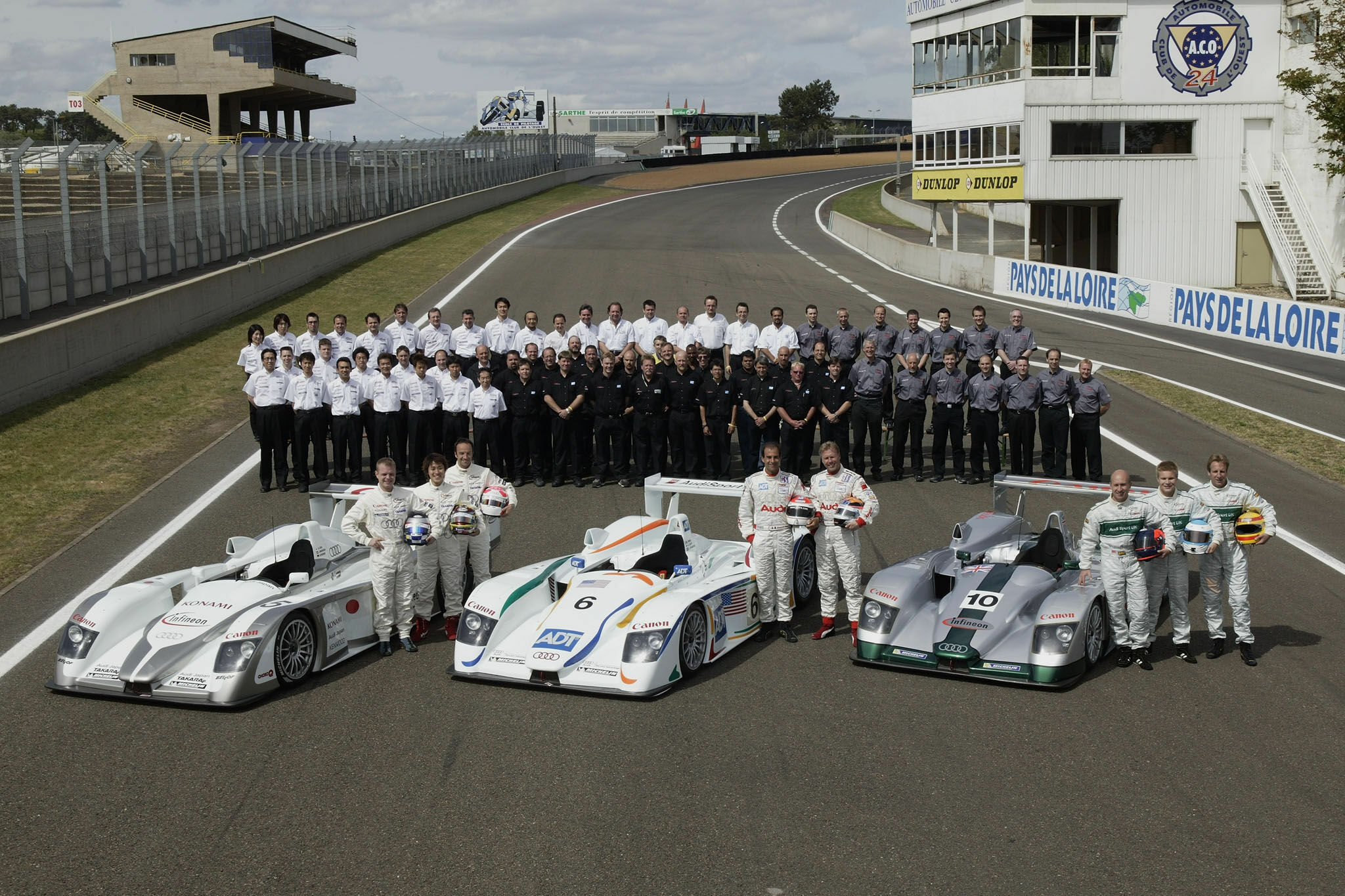 Le Mans 2003 - The Audi teams for the 2003 Le Mans 24 Hour race: Audi Sport Japan Team Goh, Team ADT Champion Racing and Audi Sport UK