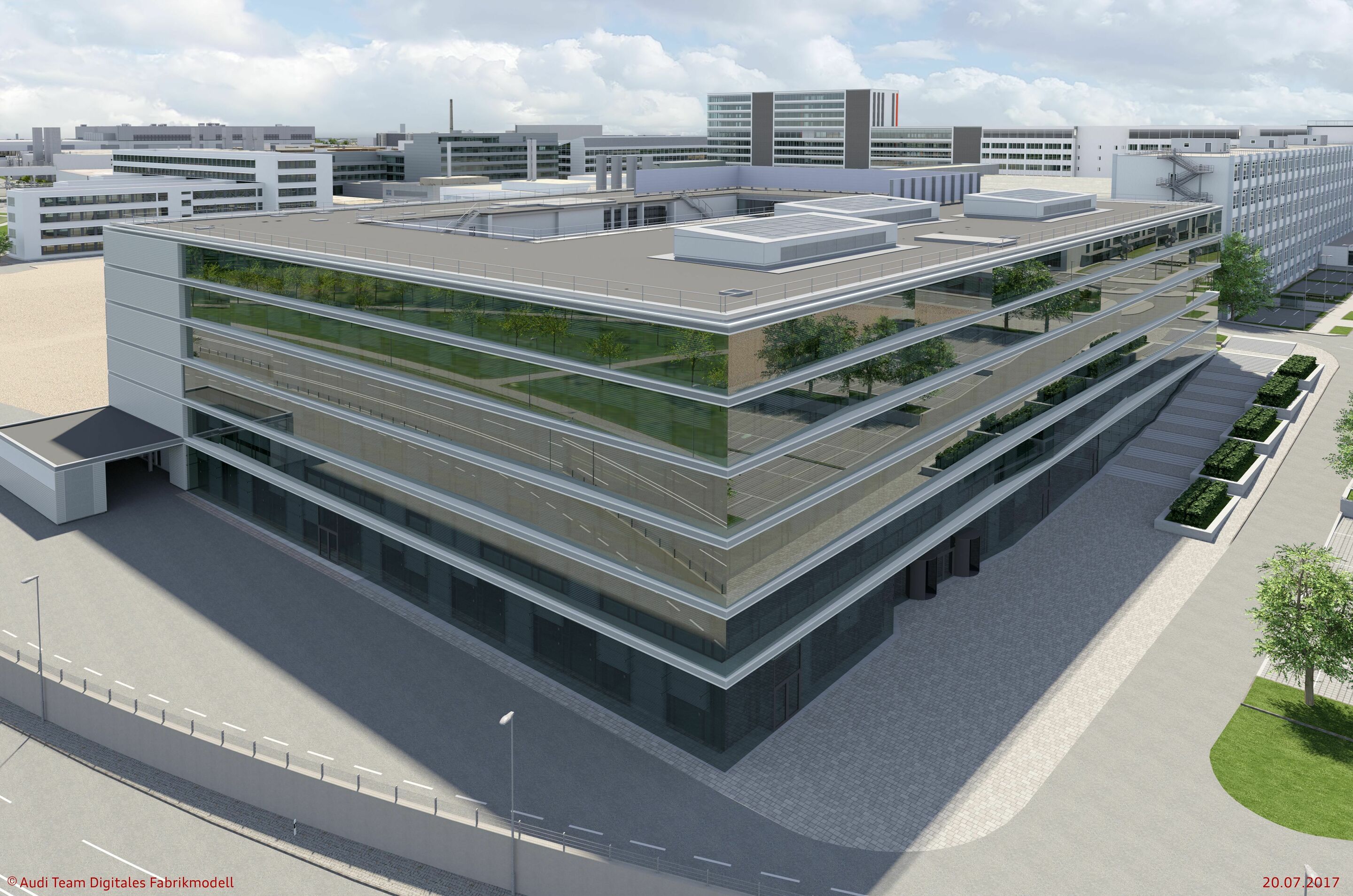 Illustration - Neues Audi Design Center am Standort Ingolstadt in der Technischen Entwicklung (TE) im Nordgelände des Werkes - Hier entsteht künftig das kreative Automobil-Design: Im Sommer 2017 wird das neue, hochmoderne Design Center auf dem Gelände...