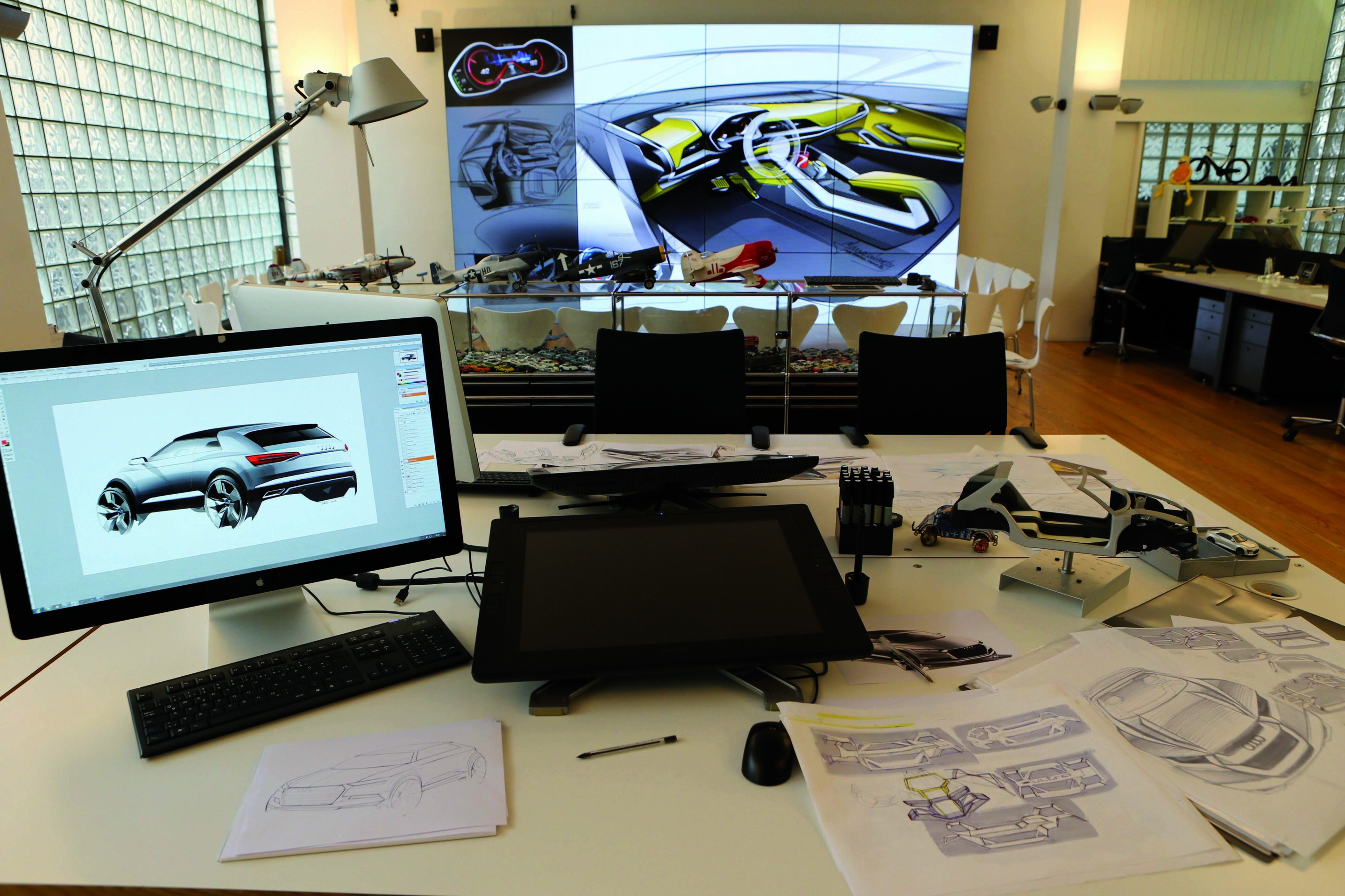 A close look at the new design strategy - High-tech meets craftsmanship: On the desks at the Concept Design Studio Munich pen and paper are seen side by side with the newest computer design programs.