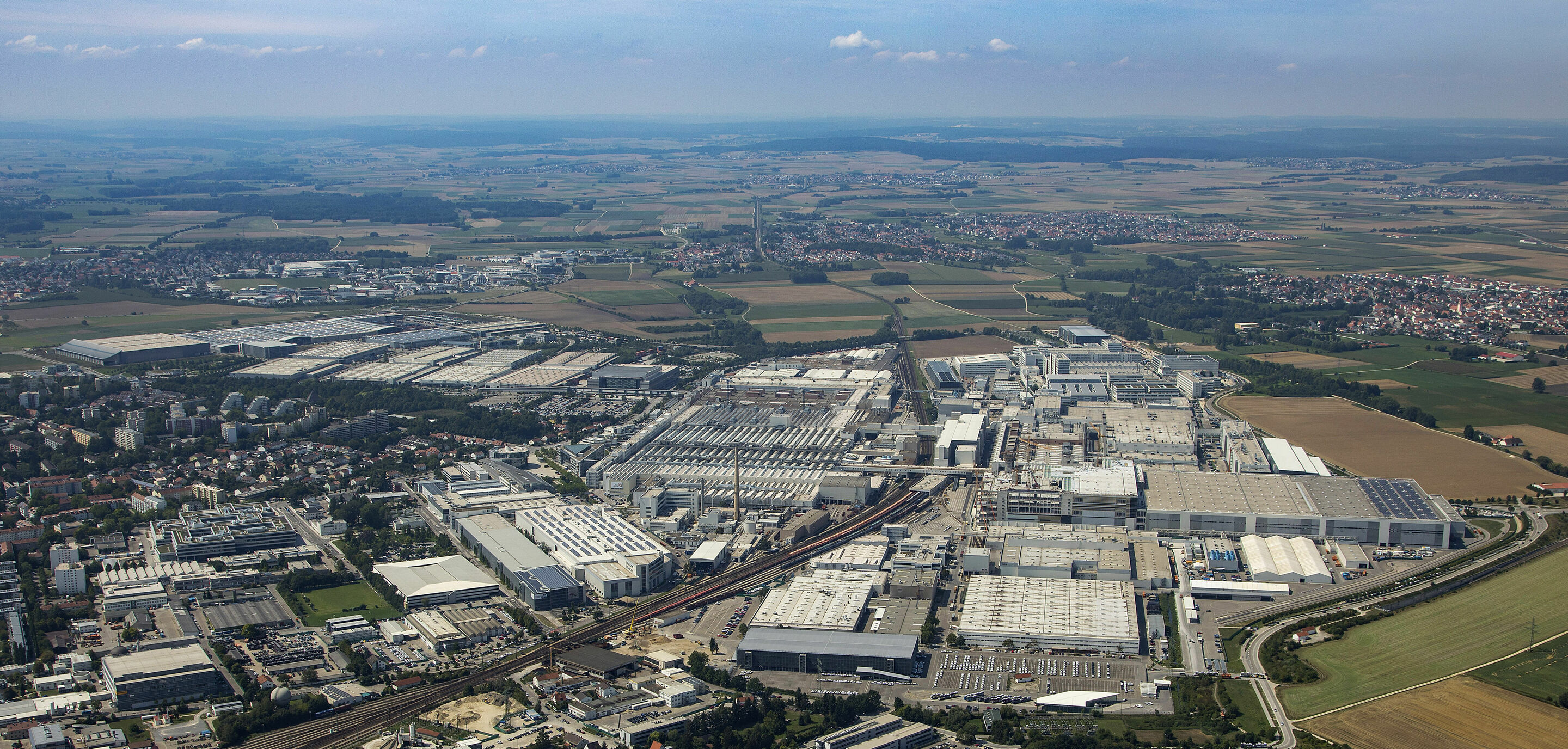 Audi site Ingolstadt (aerial photograph) - Audi Ingolstadt is the largest production site of the Audi Group and the second largest car factory in Europe. More than half-a-million cars leave the AUDI AG plant at the Ingolstadt site each year. A record-setting...