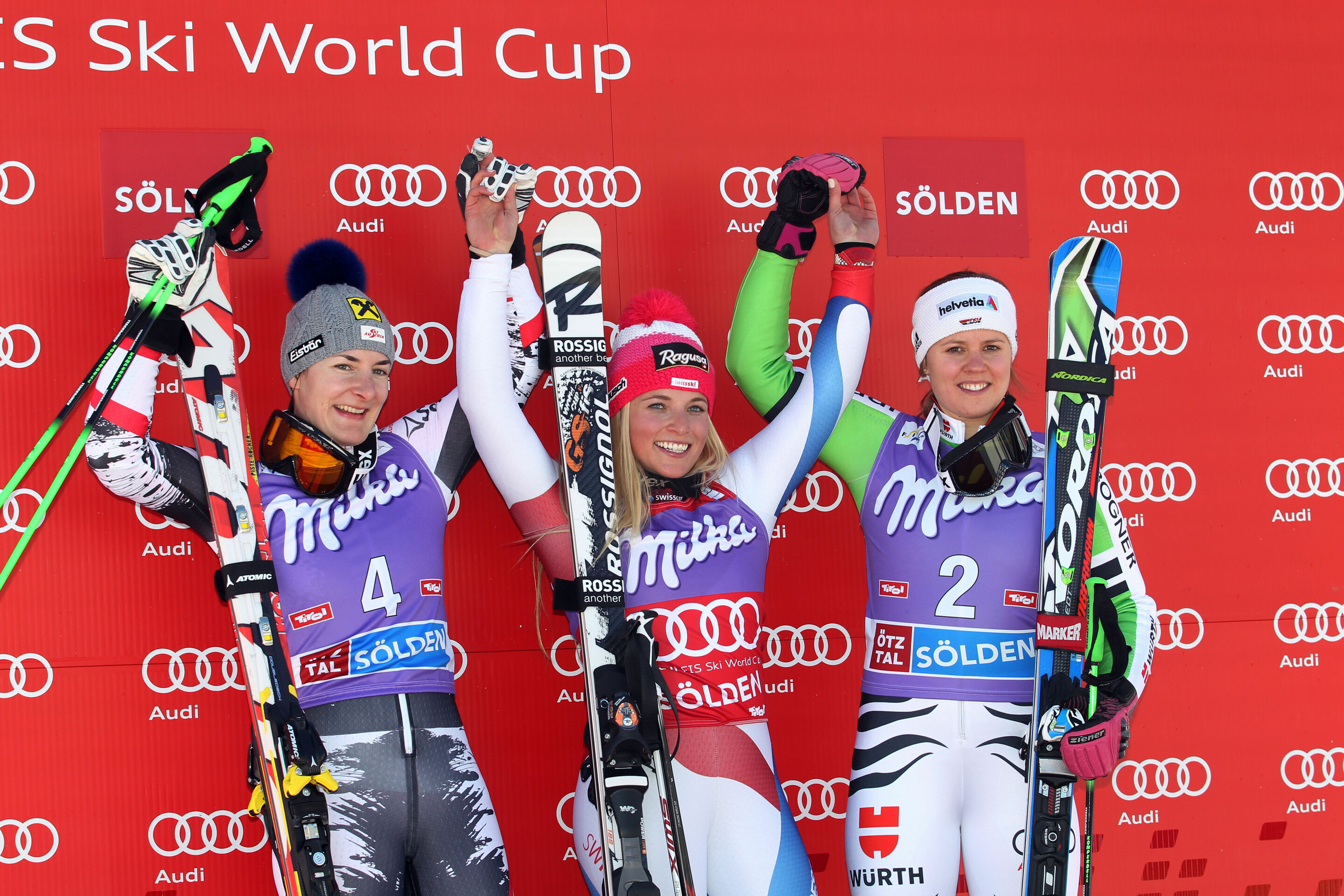 Kathrin Zettel, Lara Gut and Viktoria Rebensburg