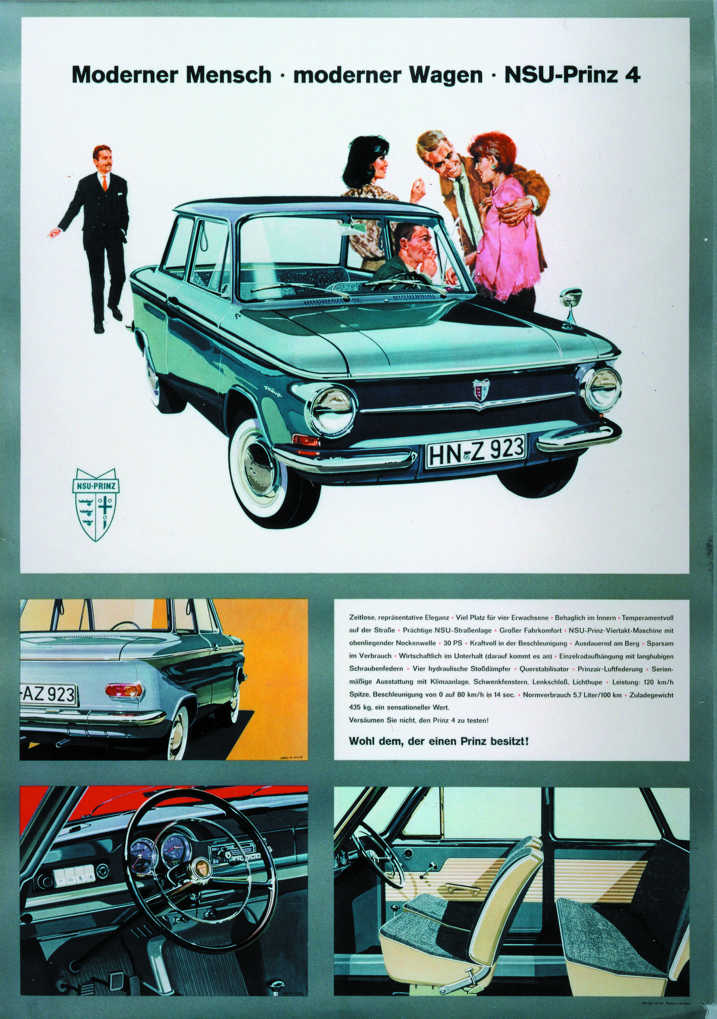 Five million cars produced at the Audi Neckarsulm plant. Pictured: Offical photo of the NSU Prinz 4, 1961 to 1973, 600 cc, 30 hp, best-selling NSU car, most successful small car in Germany