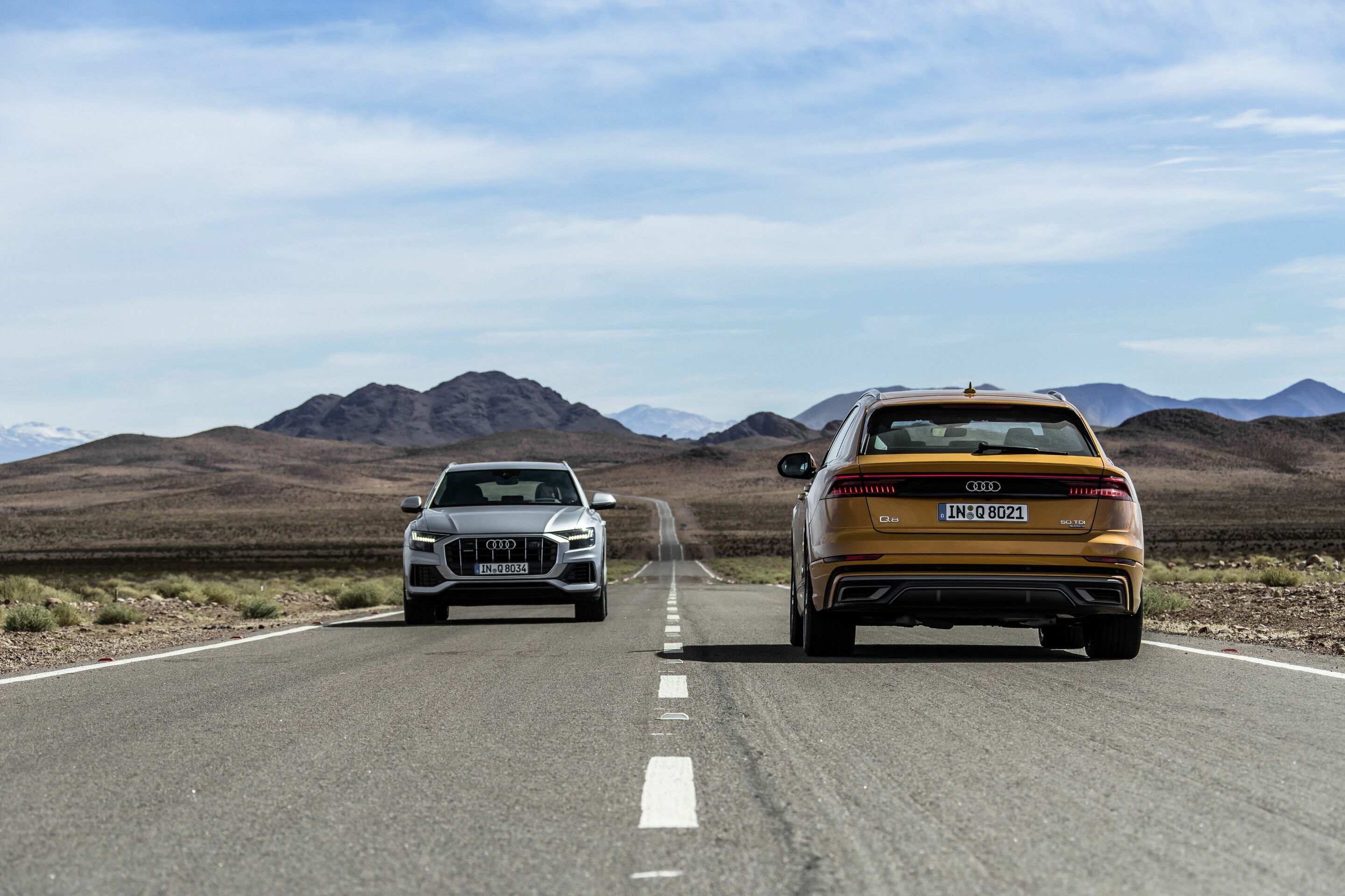 Audi Q8 - Standaufnahme, 
Farbe: Drachenorange und Florettsilber