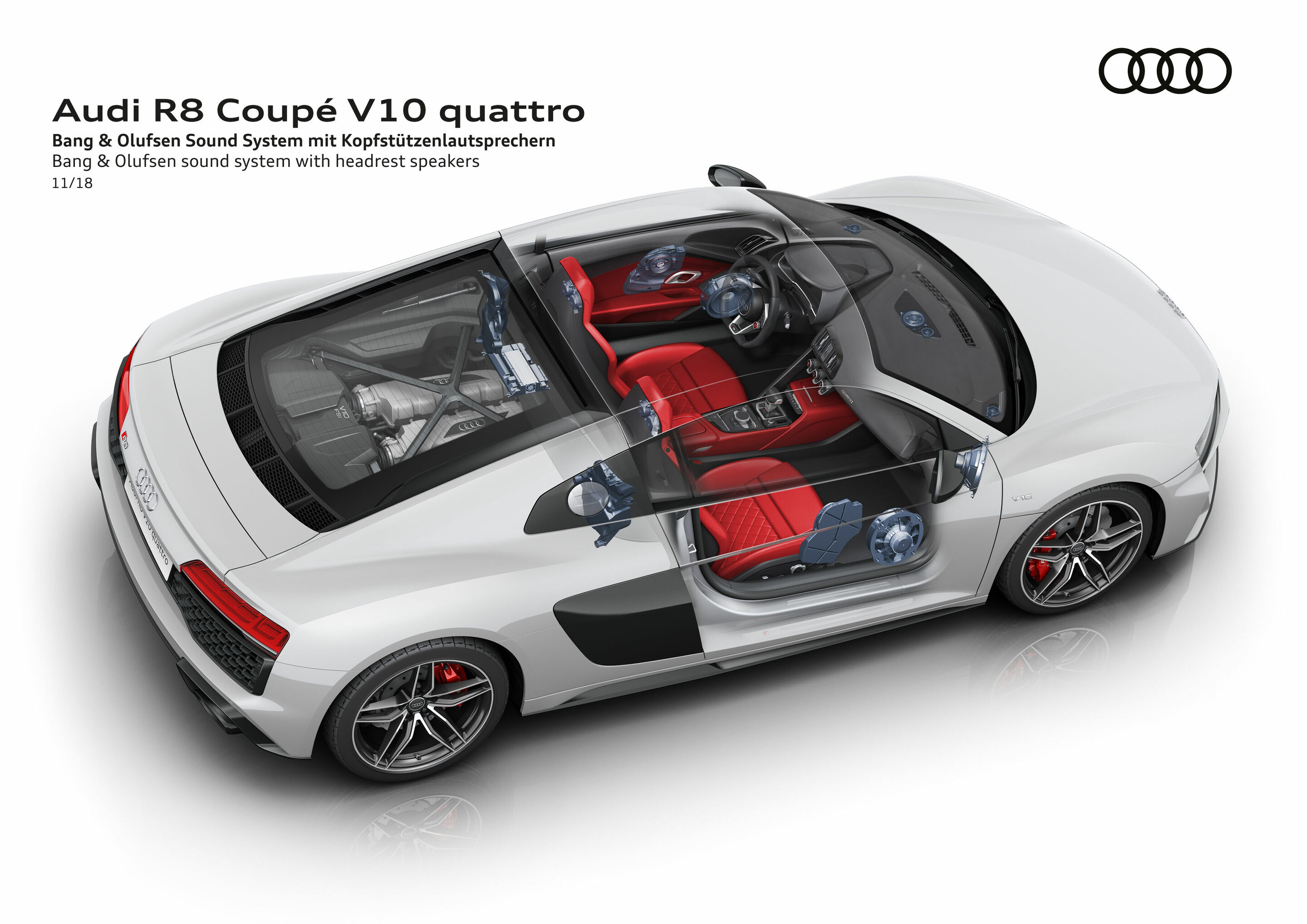 Illustration - Audi R8 Coupé V10 quattro - Bang & Olufsen Sound System mit Kopfstützenlautsprechern