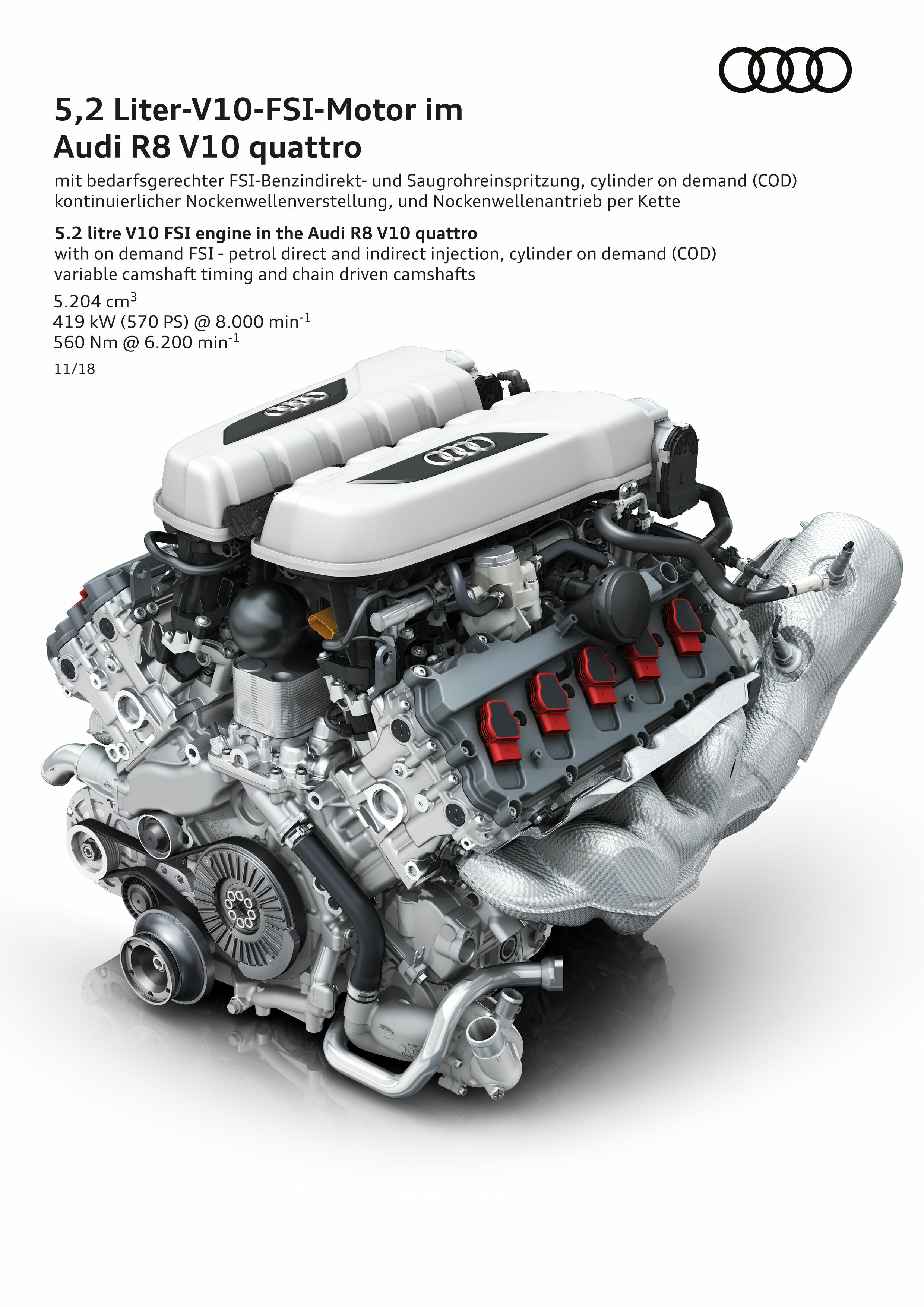 Illustration - Audi R8 V10 quattro - 5.2 litre V10 FSI engine in the Audi R8 V10 quattro