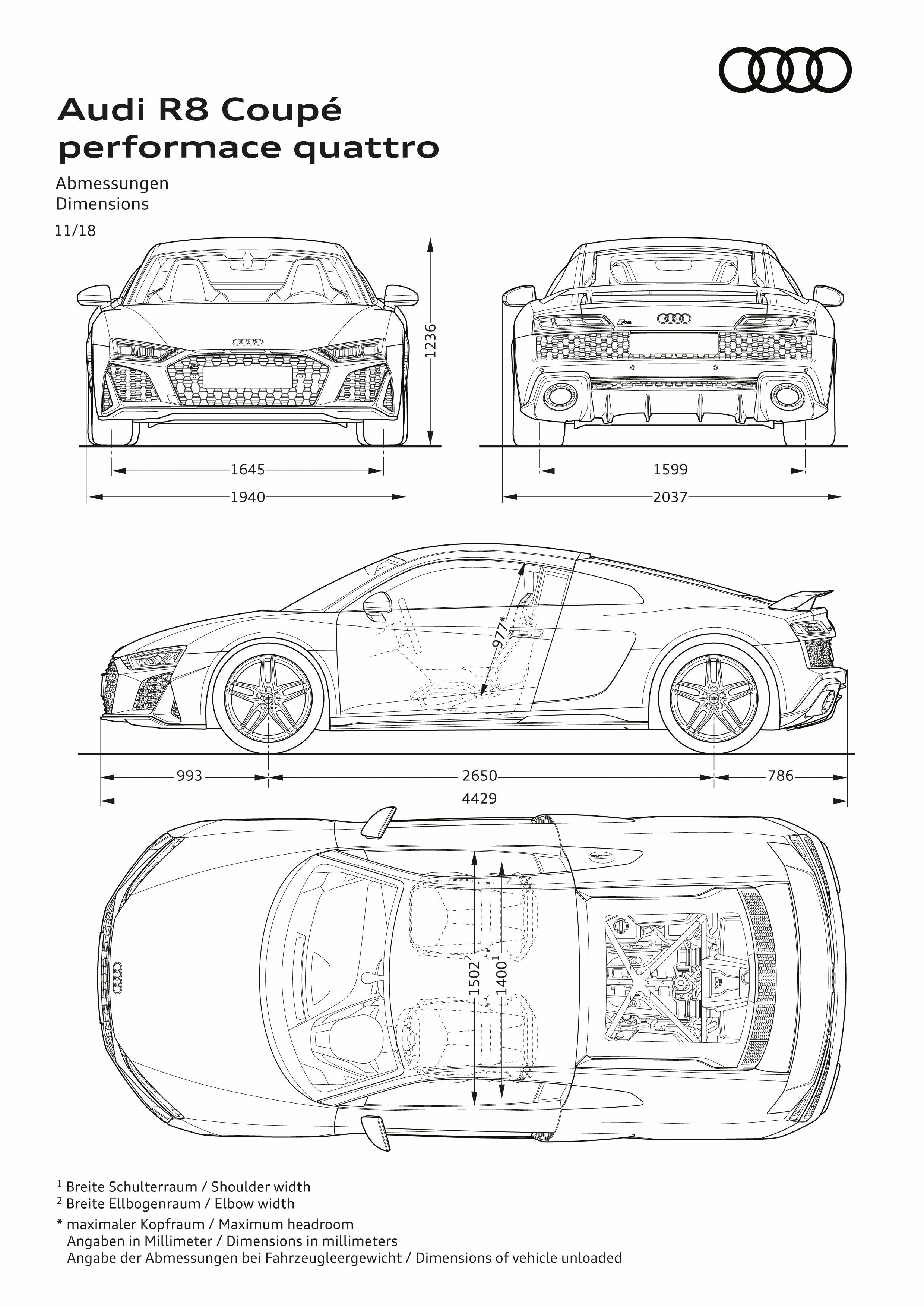 Illustration - Audi R8 Coupé performance quattro - Abmessungen