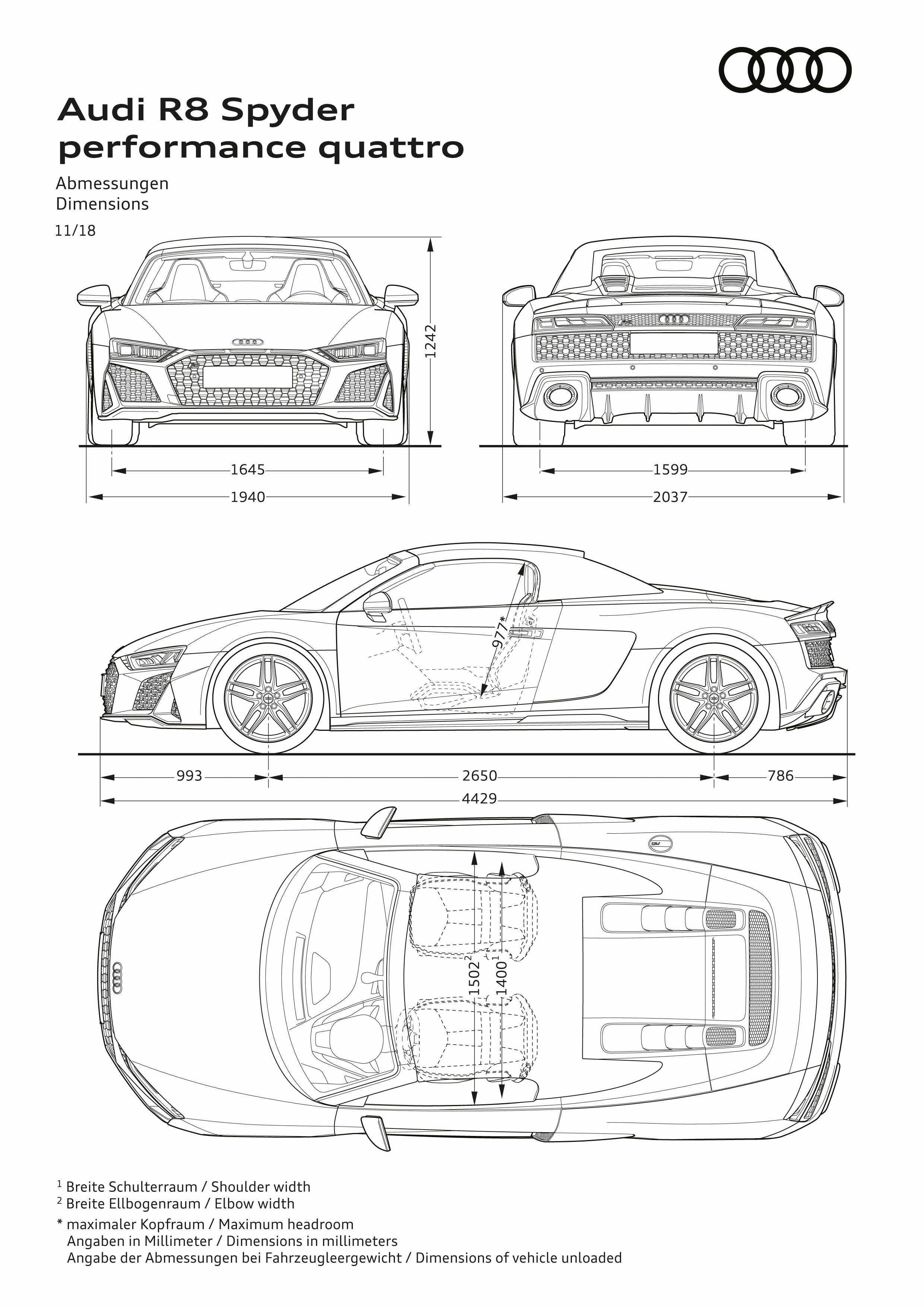 Illustration - Audi R8 Spyder performance quattro - Abmessungen