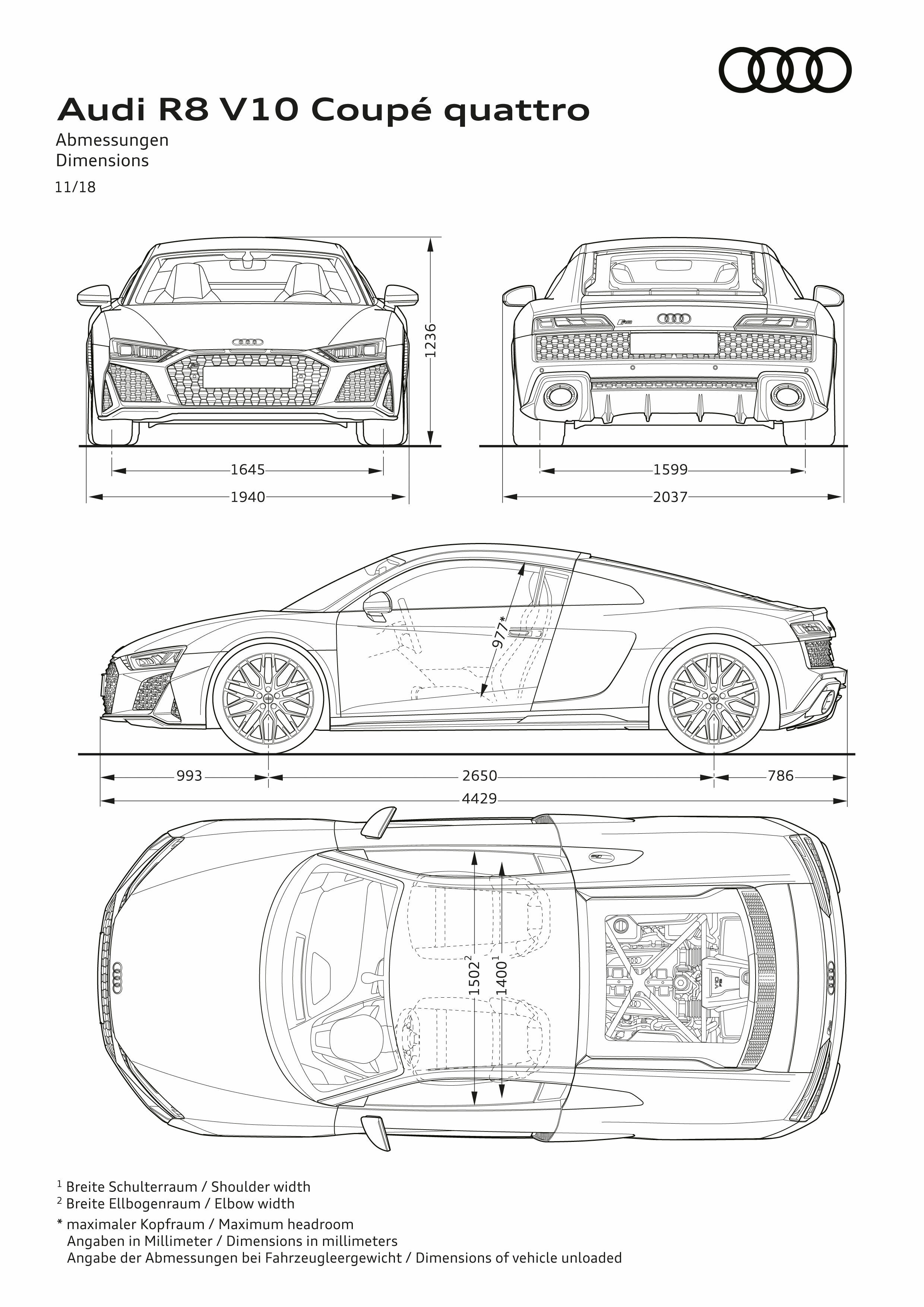 Illustration - Audi R8 V10 Coupé quattro - Abmessungen
