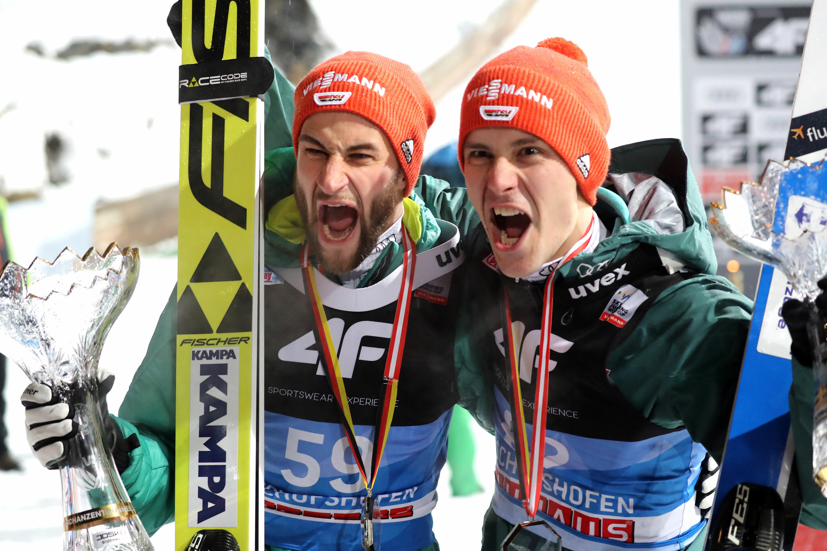 67th Four Hills Tournament - Epiphany Ski Jump in Bischofshofen - 2nd overall place Markus Eisenbichler (GER) and 3rd overall place Stephan Leihe (GER)