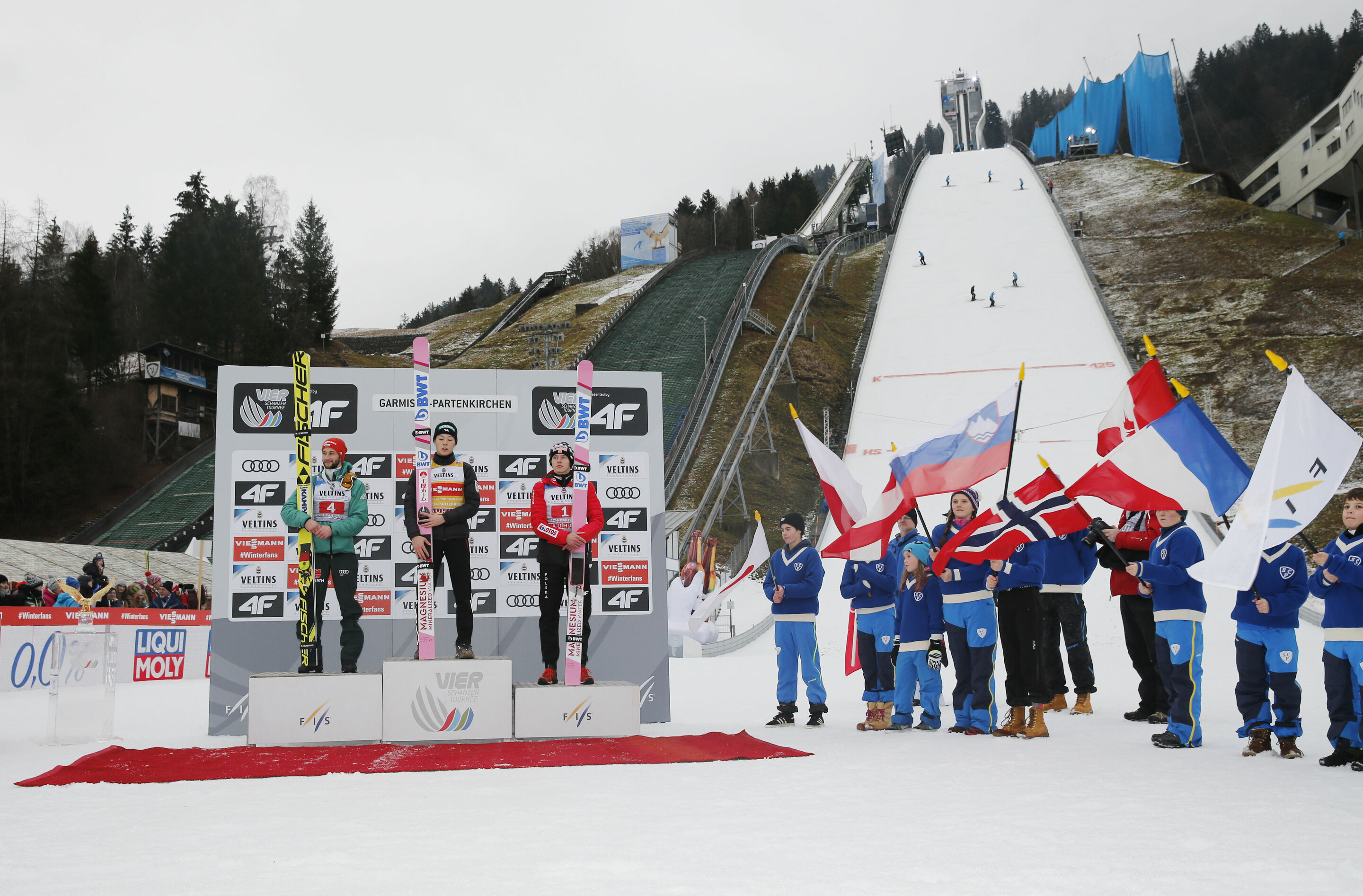 67th Four Hills Tournament - New Year´s Ski Jumping in Garmisch-Patenkirchen - 2nd place Markus Eisenbichler (GER), 1st place Ryoyu Kobayashi (JPN), 3rd place Dawid Kubacki (POL)
