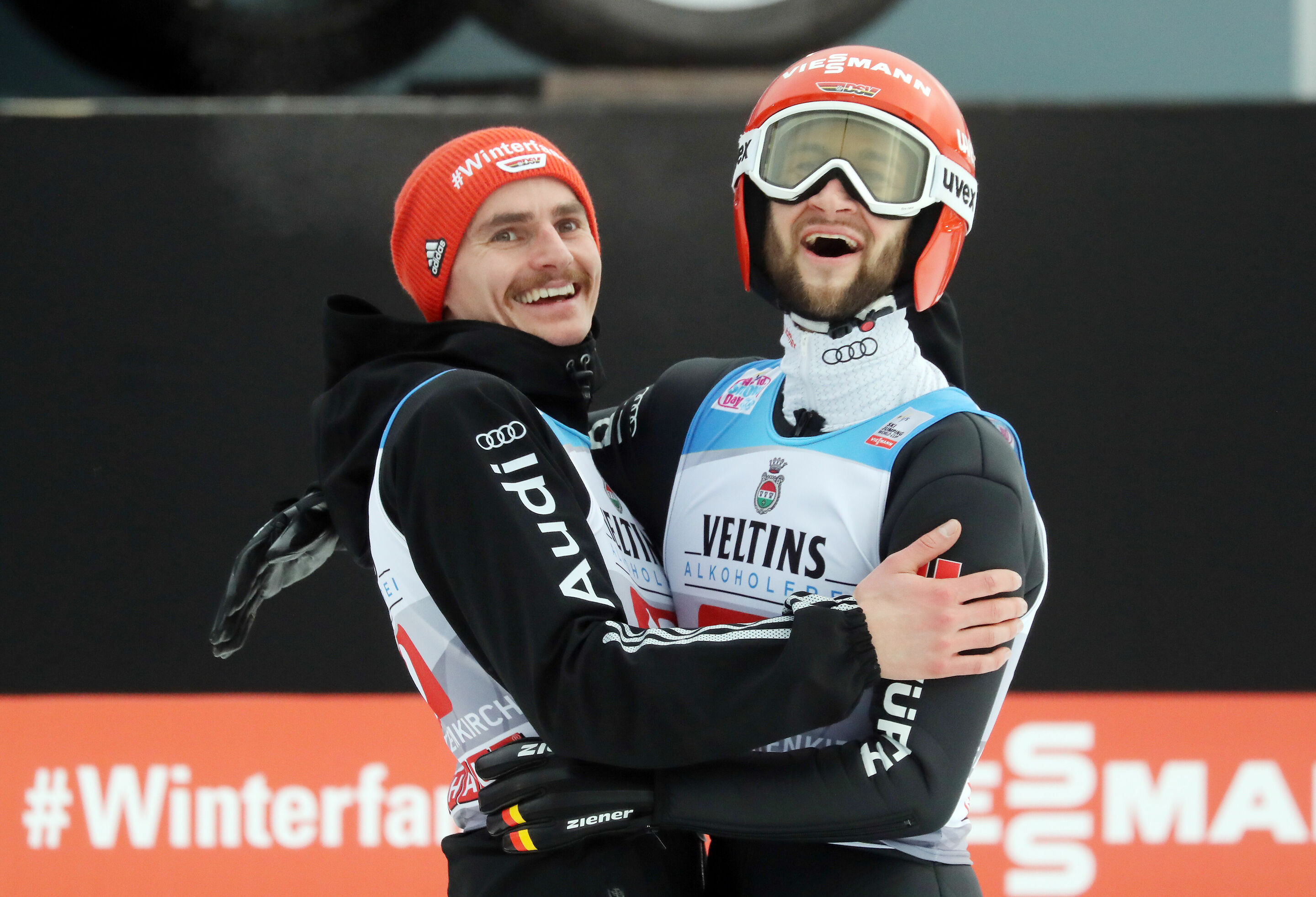 67th Four Hills Tournament - New Year´s Ski Jumping in Garmisch-Patenkirchen - Richard Freitag (GER) (right) with 2nd place and teammate Markus Eisenbichler