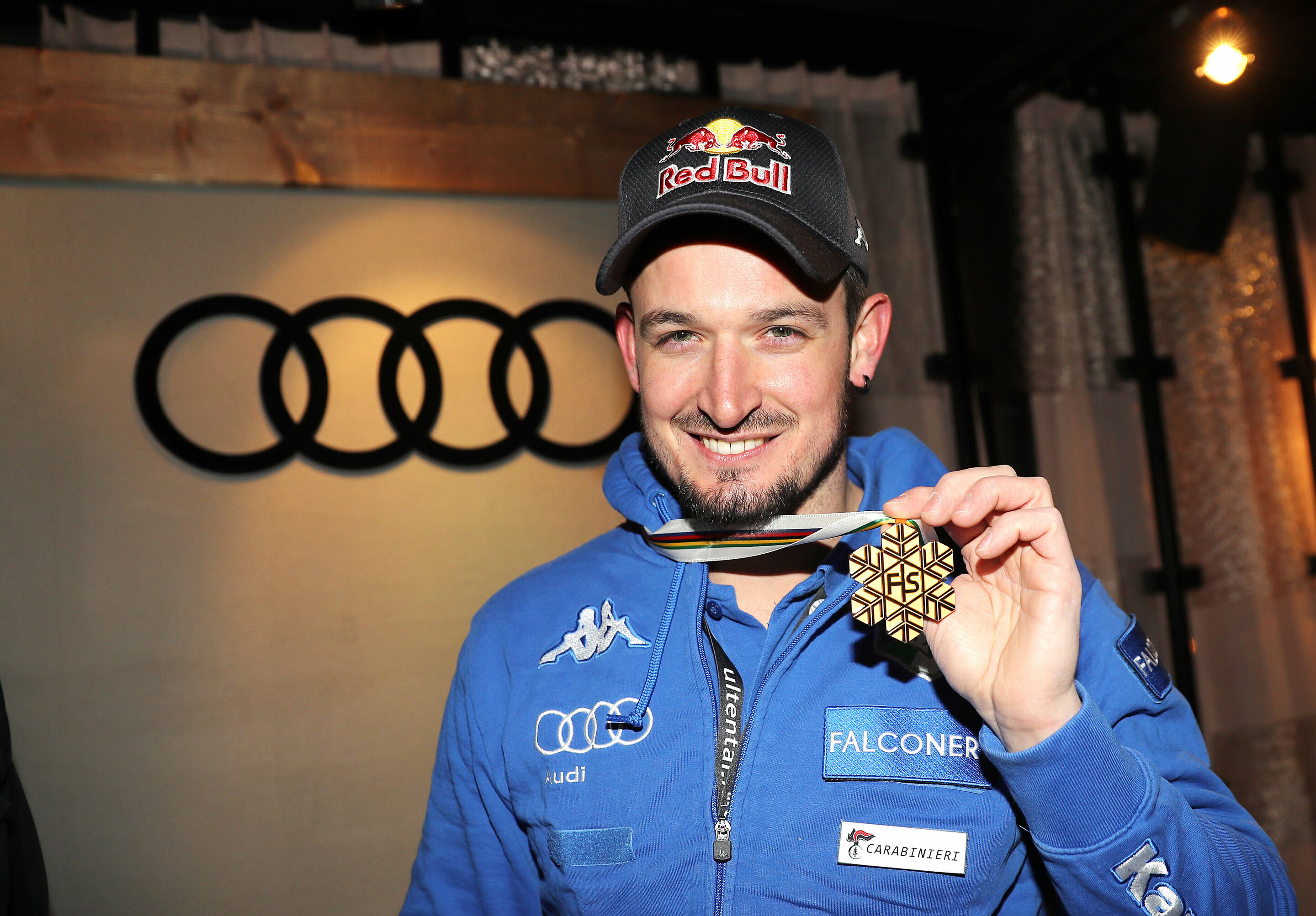 FIS Alpine Ski-WM in Åre 2019 - Männer, Super G - Dominik Paris (ITA) mit Goldmedaille in der Audi Lounge