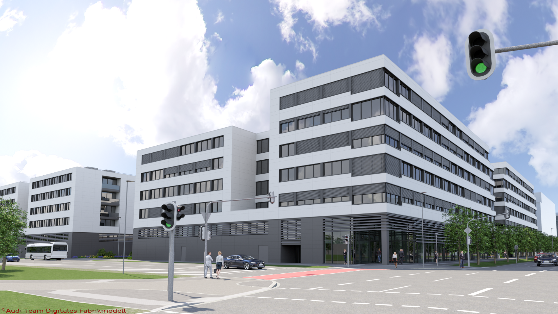 For the Mobility of Tomorrow - IN-Campus Technology Park for Audi and the Ingolstadt Region - IN-Campus: The Project house for new technologies is an office and workshop building that will be completed by the end of 2020. (© Audi Digital Plant Model Team)