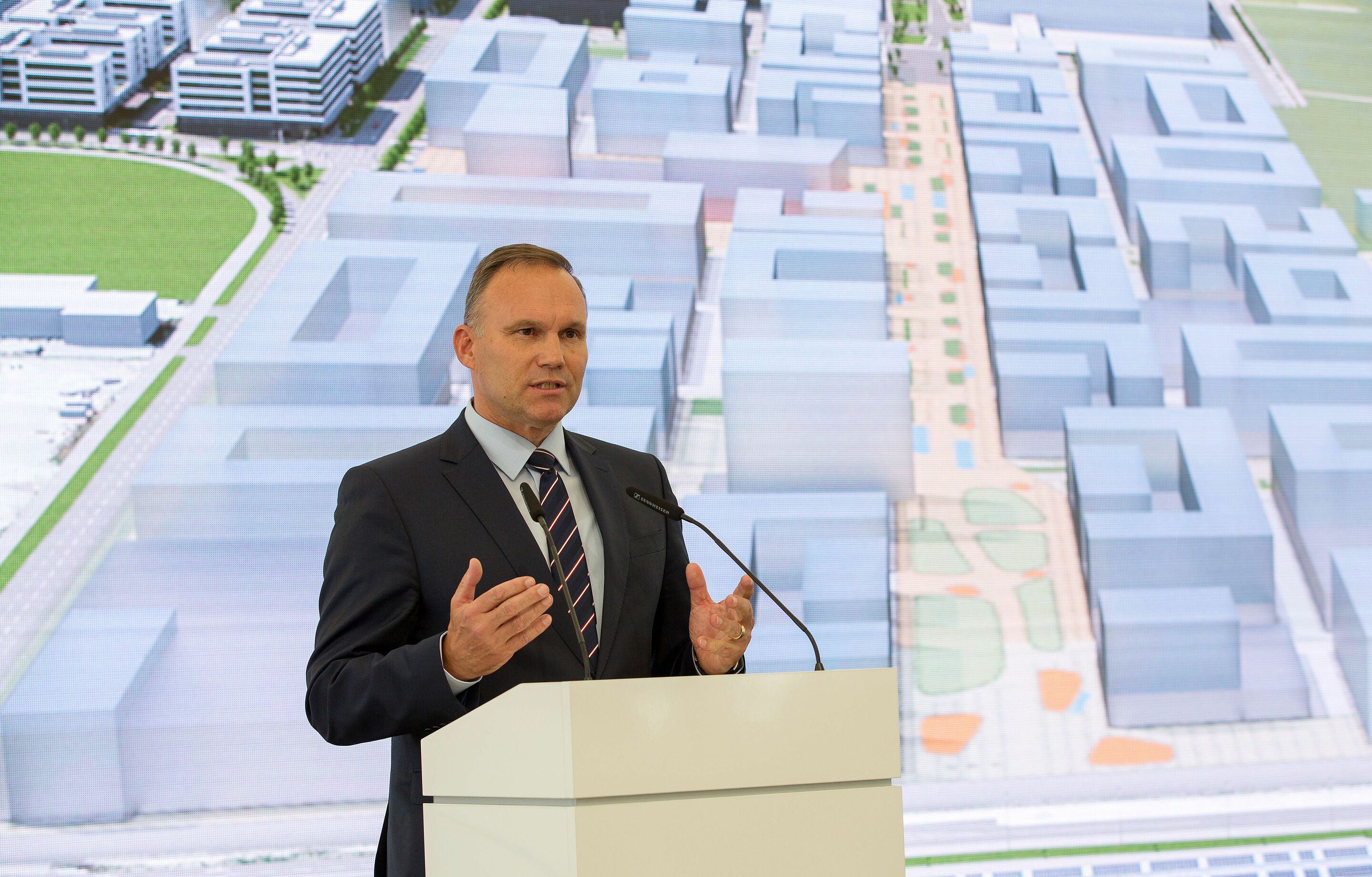 For the mobility of tomorrow: Foundation stone ceremony for the technology park IN-Campus for Audi and the region of Ingolstadt - Thomas Vogel, Managing director of IN-Campus GmbH (for AUDI AG), during his welcoming in front of about 250 guests.