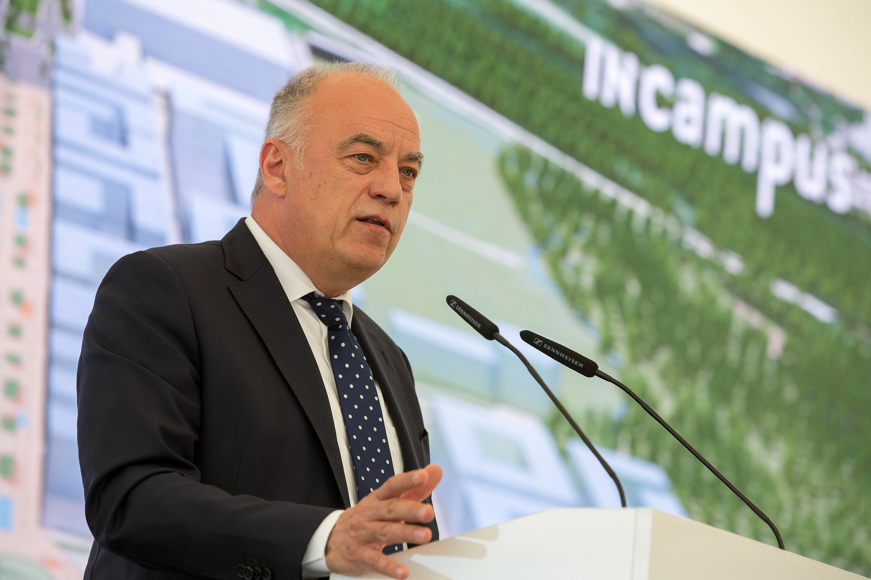 For the mobility of tomorrow: Foundation stone ceremony for the technology park IN-Campus for Audi and the region of Ingolstadt - Peter Kössler, former Member of the Board of Management for Production and Logistics at AUDI AG, during his speech.