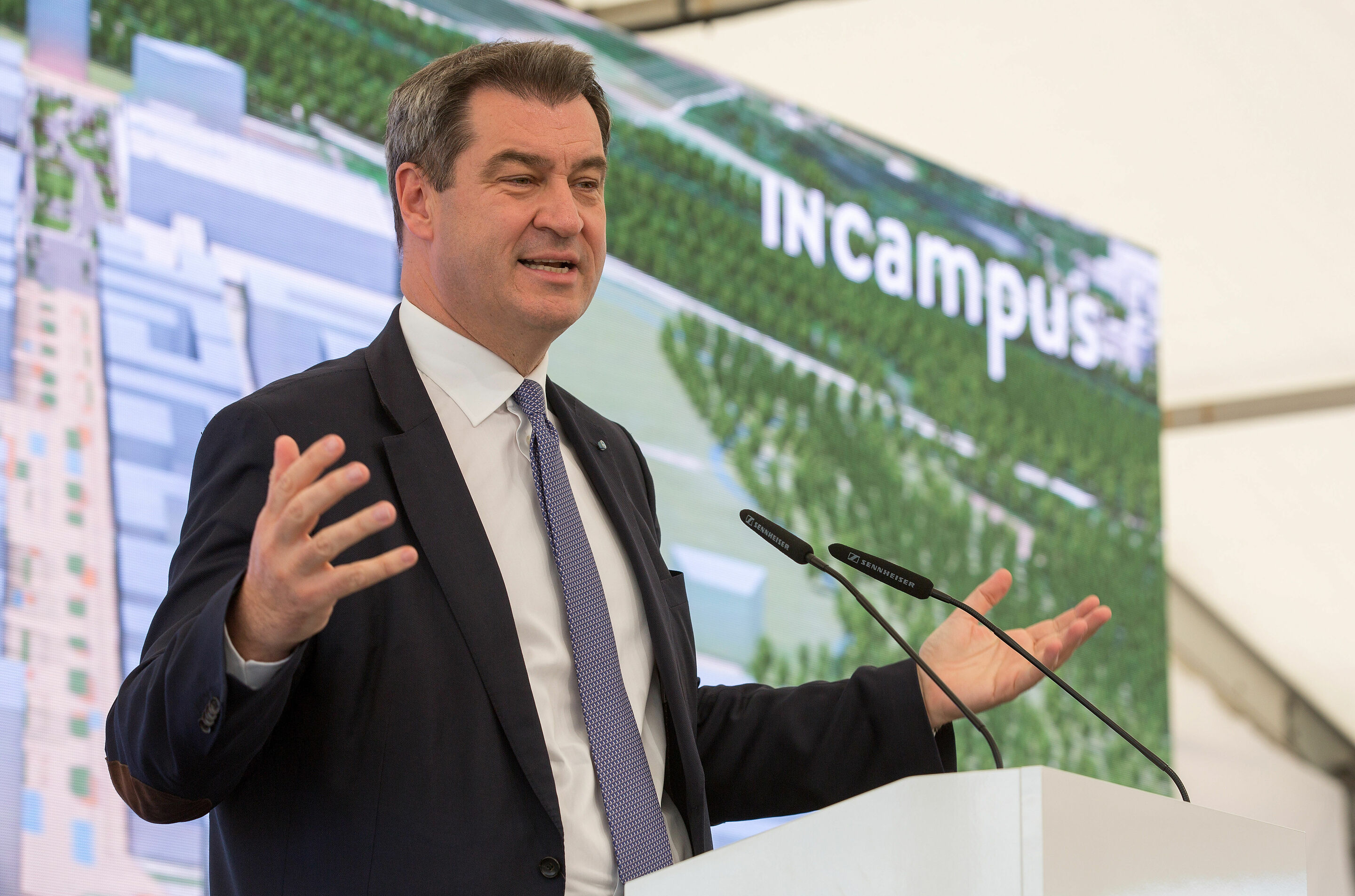 For the mobility of tomorrow: Foundation stone ceremony for the technology park IN-Campus for Audi and the region of Ingolstadt - Dr. Markus Söder, Bavarian Prime Minister, during his speech.
