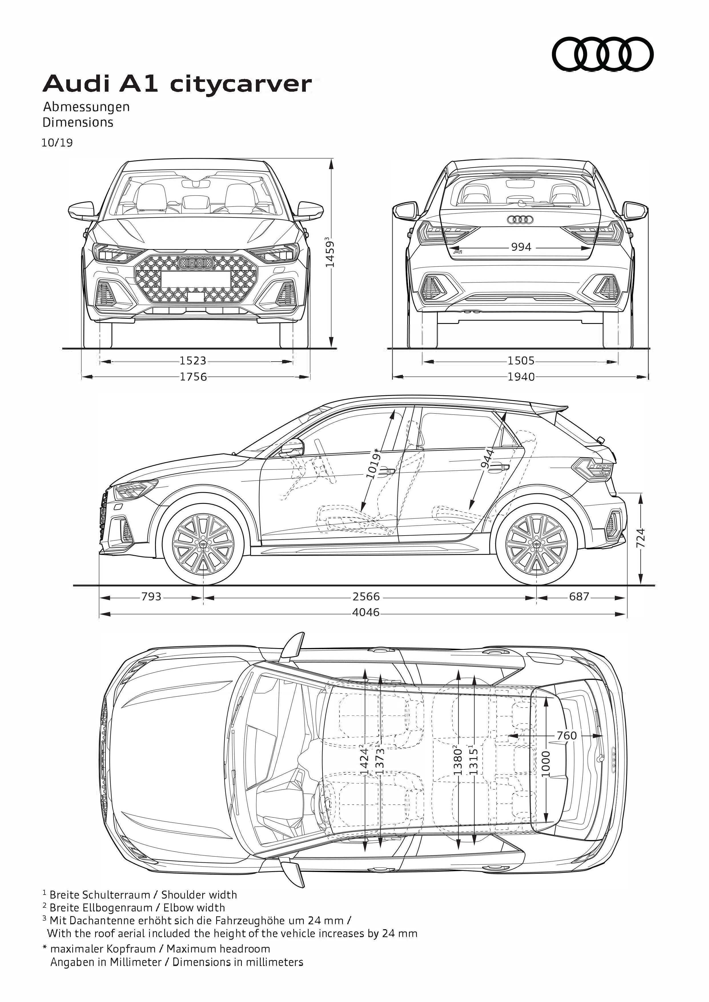 Illustration - Audi A1 citycarver - Abmessungen