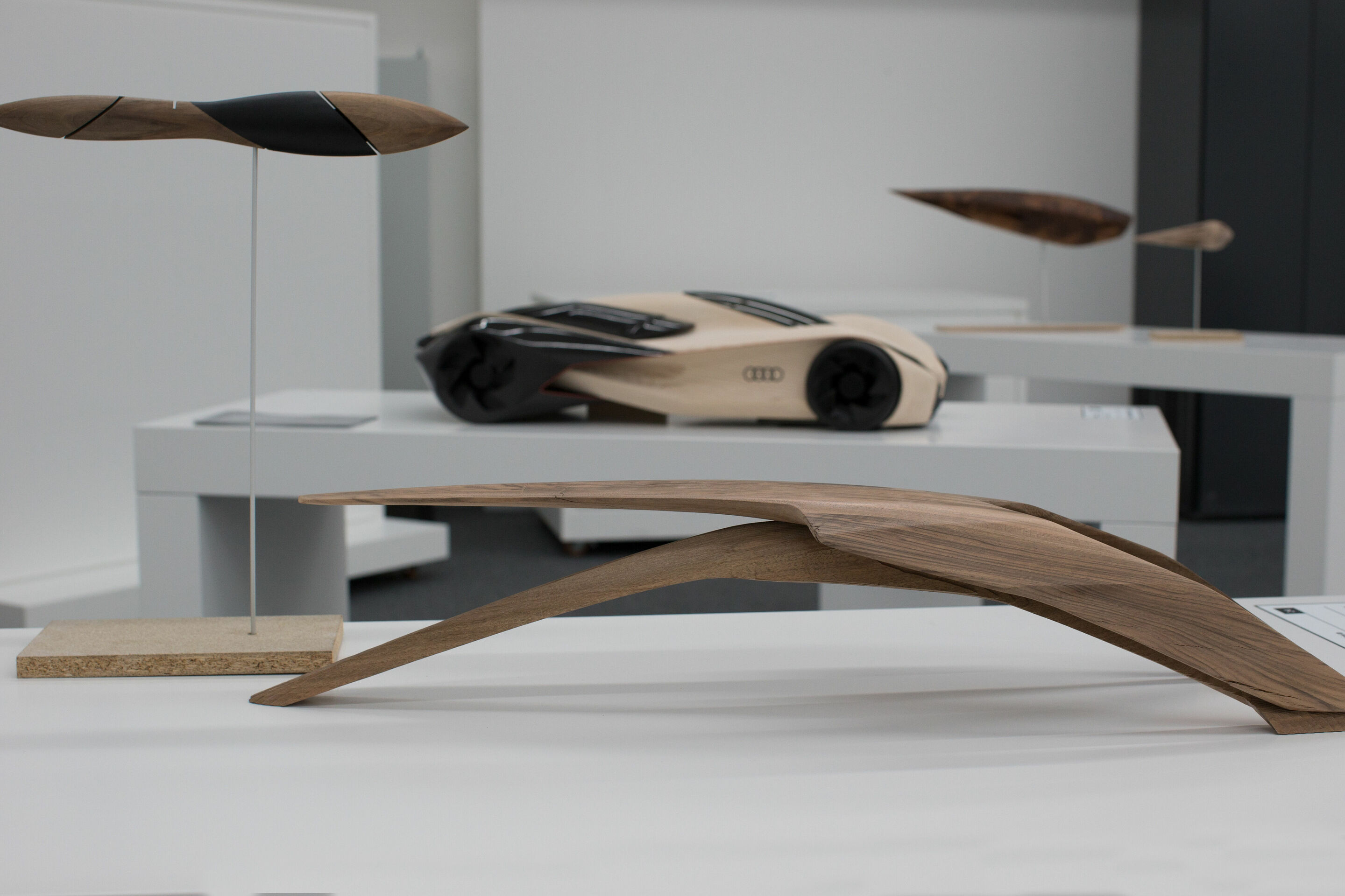 Audi Hosts Design Universities - Model by design student Pavol Kirnág from the Academy of Fine Arts and Design in Bratislava for his “Wood Aerodynamics” concept for the cooperative project with Audi.