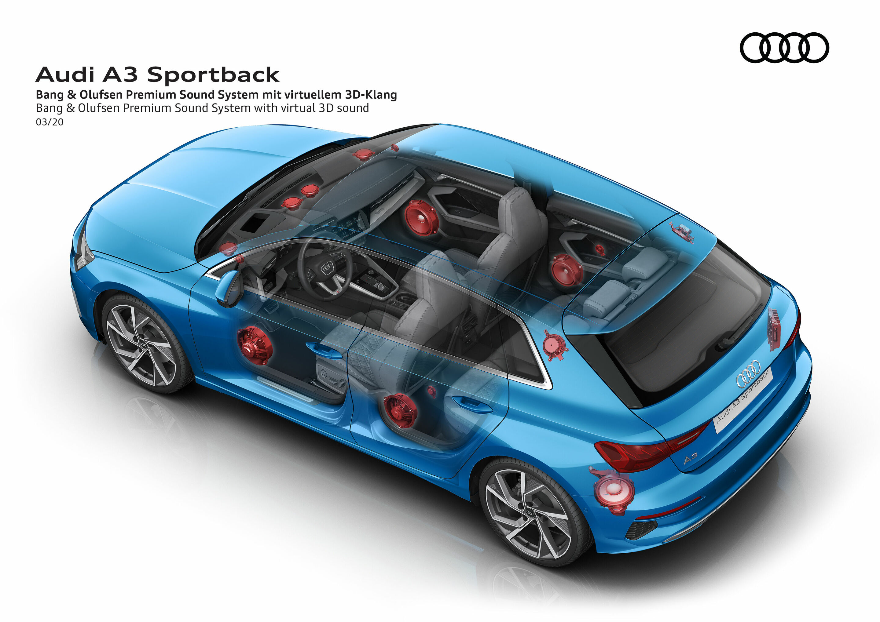 Illustration - Audi A3 Sportback - Bang & Olufsen Premium Sound System mit virtuellem 3D-Klang
