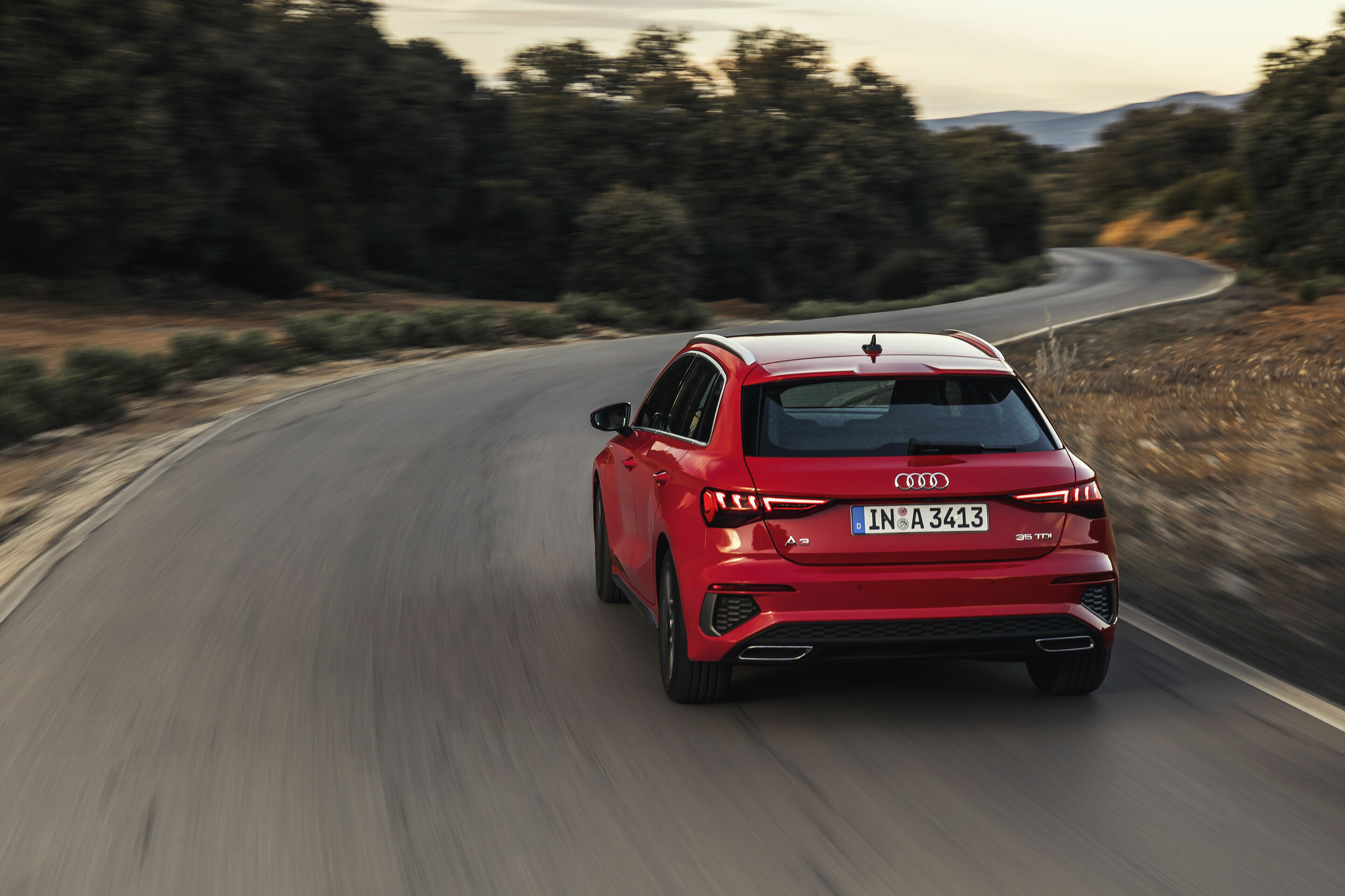 Audi A3 Sportback - Dynamic photo,
Colour: tango red