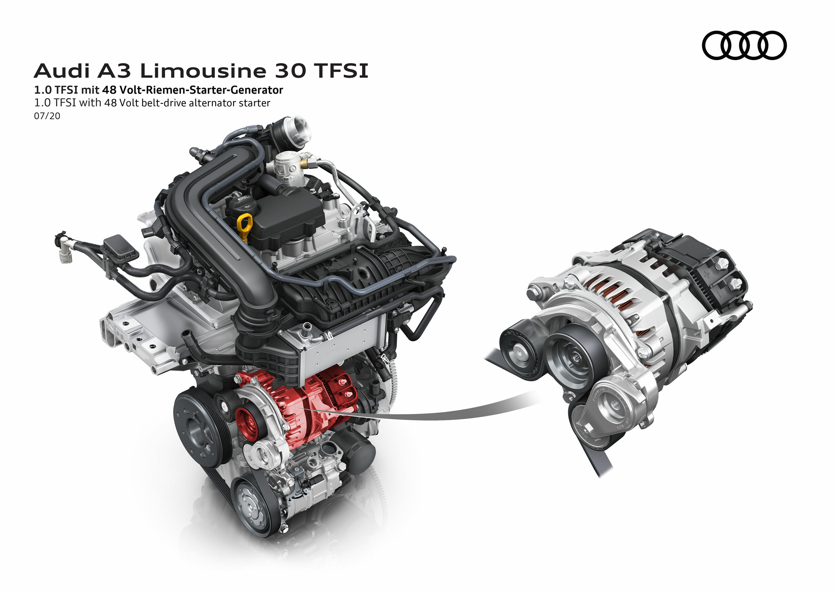 Illustration - Audi A3 Sedan - 1.0 TFSI with 48 Volt belt-drive alternator starter