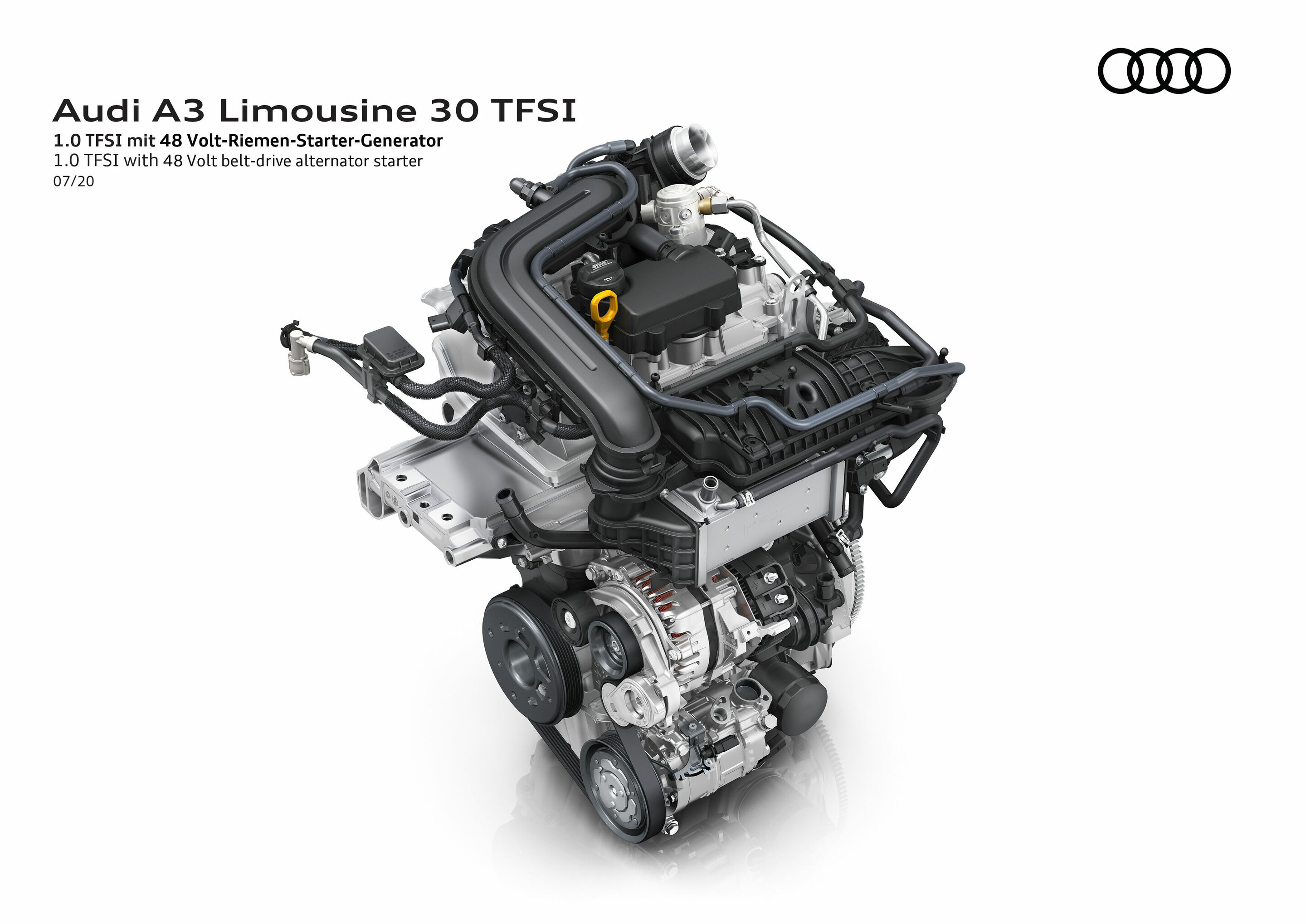 Illustration - Audi A3 Limousine - 1.0 TFSI mit 48 Volt-Riemen-Starter-Generator