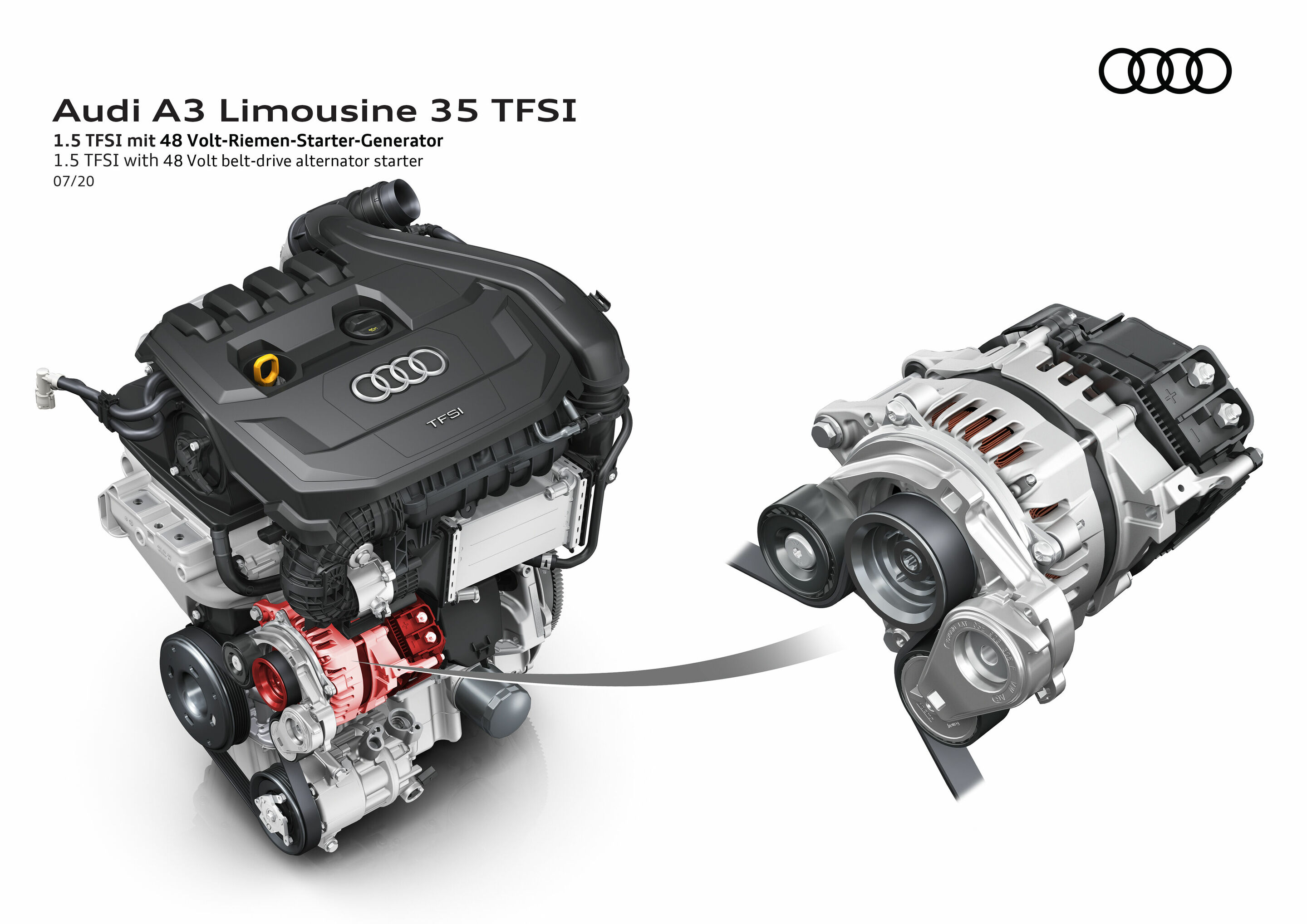 Illustration - Audi A3 Sedan - 1.5 TFSI with 48 Volt belt-drive alternator starter