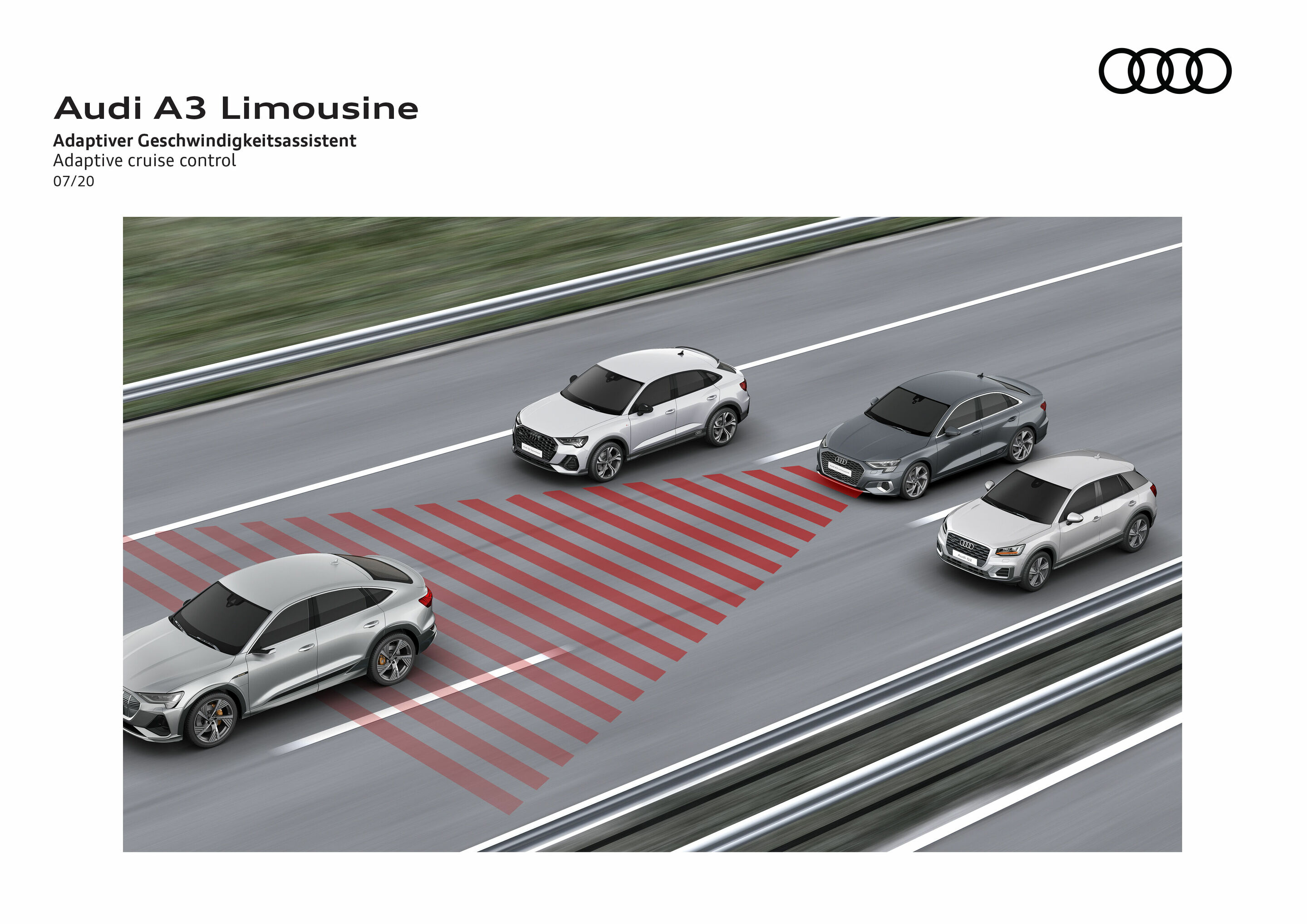 Illustration - Audi A3 Limousine - Adaptiver Geschwindigkeitsassistent