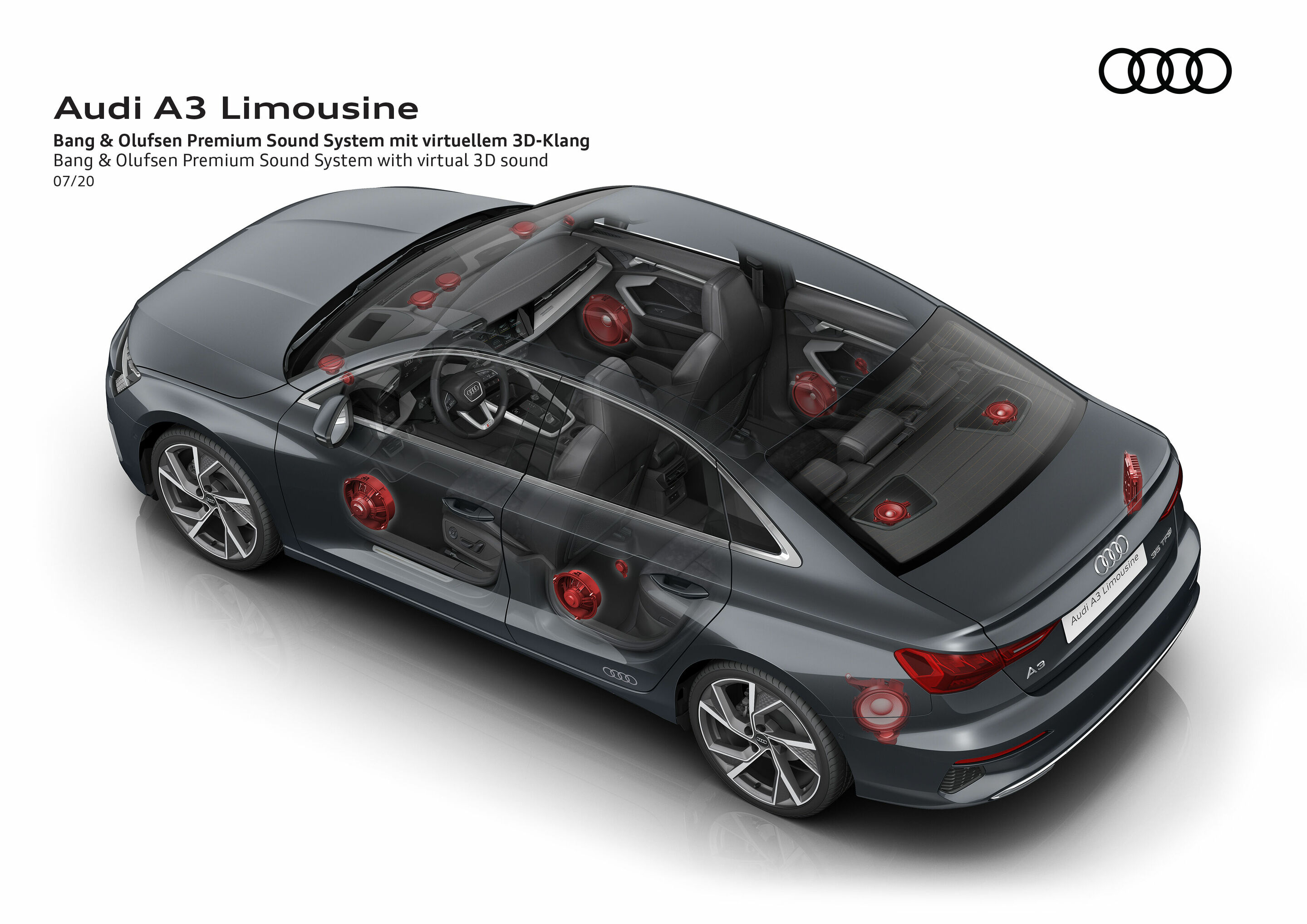 Illustration - Audi A3 Sedan - Bang & Olufsen Premium Sound System with virtual 3D sound