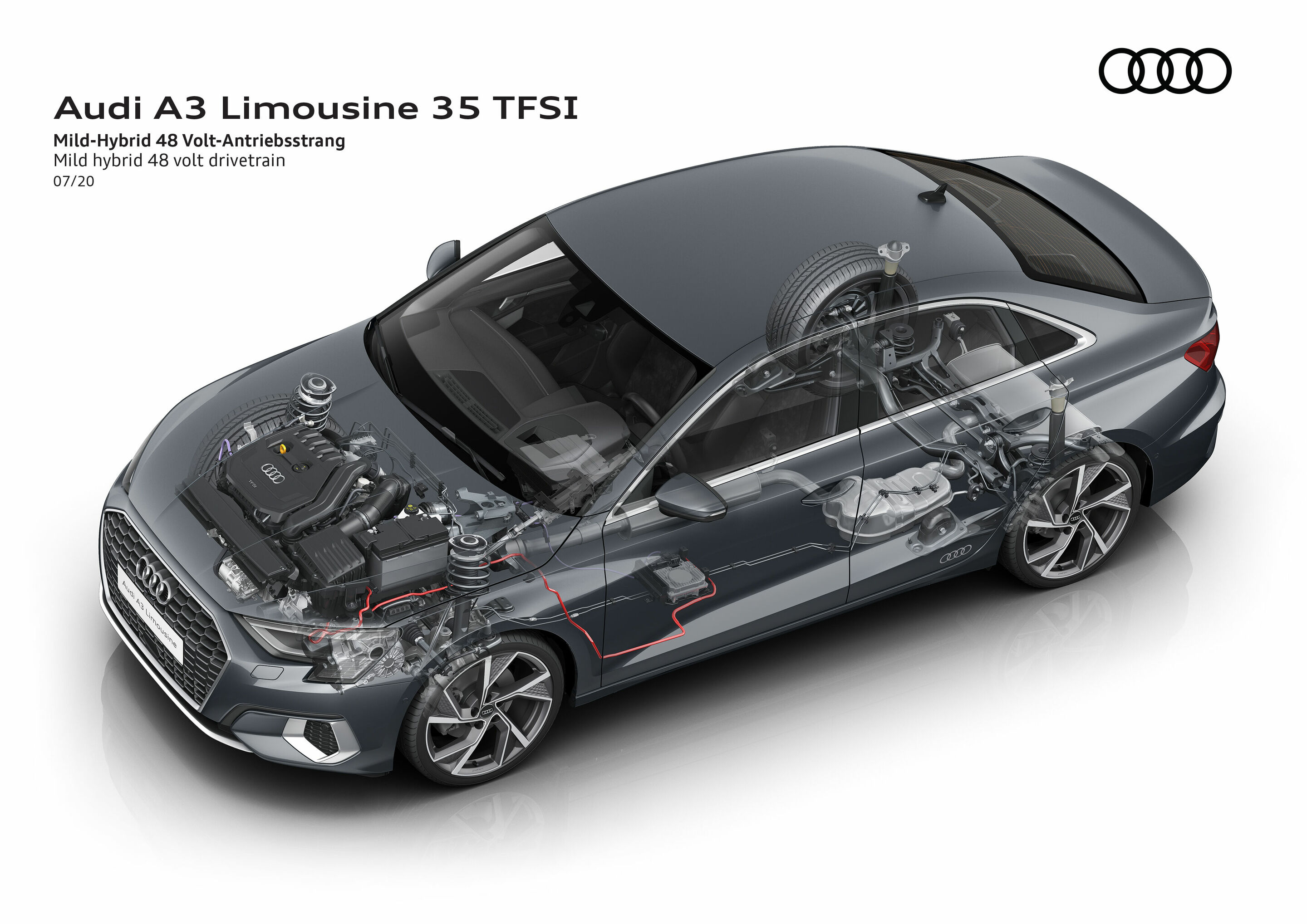 Illustration - Audi A3 Limousine - Mild-Hybrid 48 Volt-Antriebsstrang