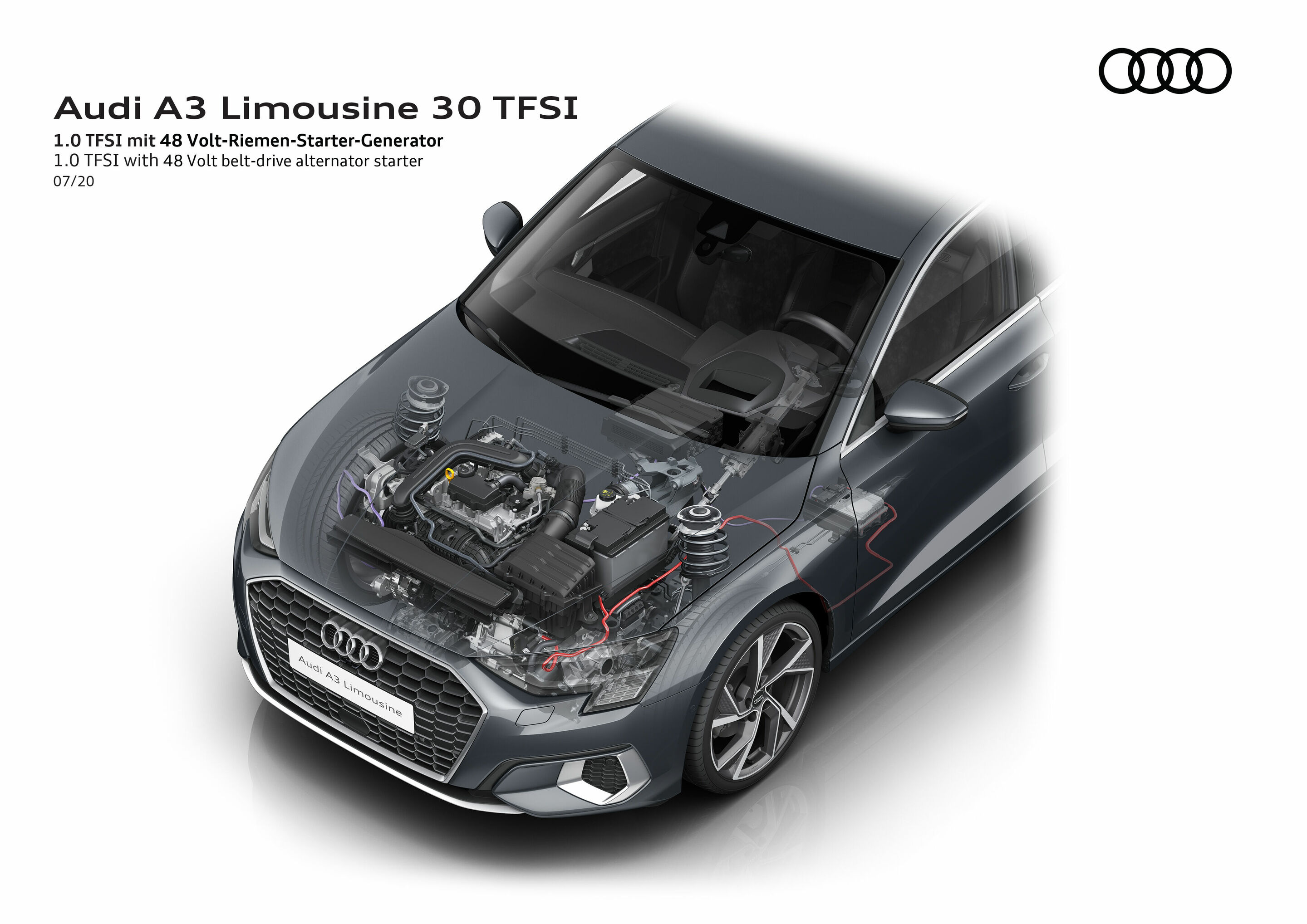 Illustration - Audi A3 Sedan - 1.0 TFSI with 48 Volt belt-drive alternator starter