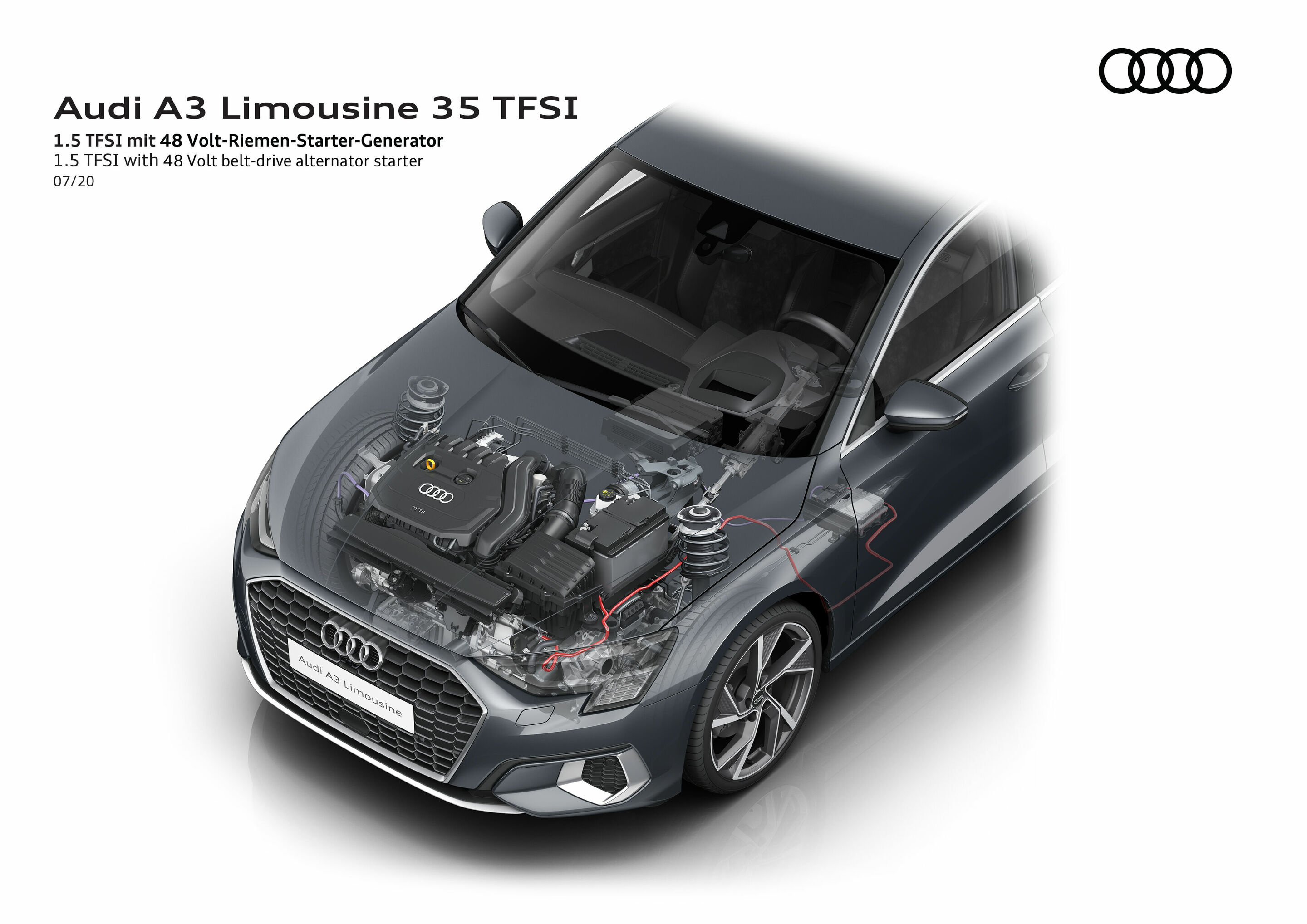 Illustration - Audi A3 Sedan - 1.5 TFSI with 48 Volt belt-drive alternator starter