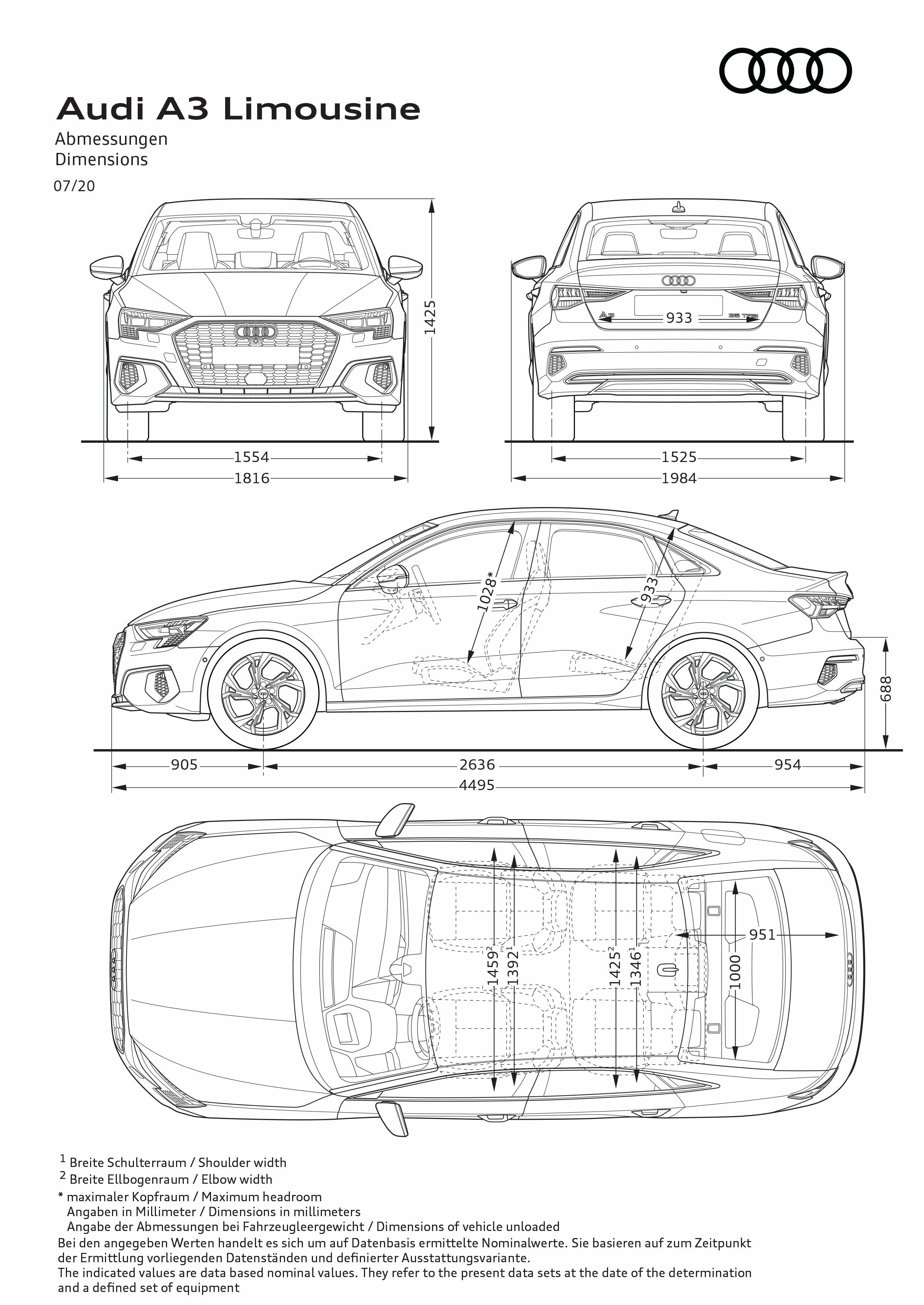 Illustration - Audi A3 Sedan - Dimensions