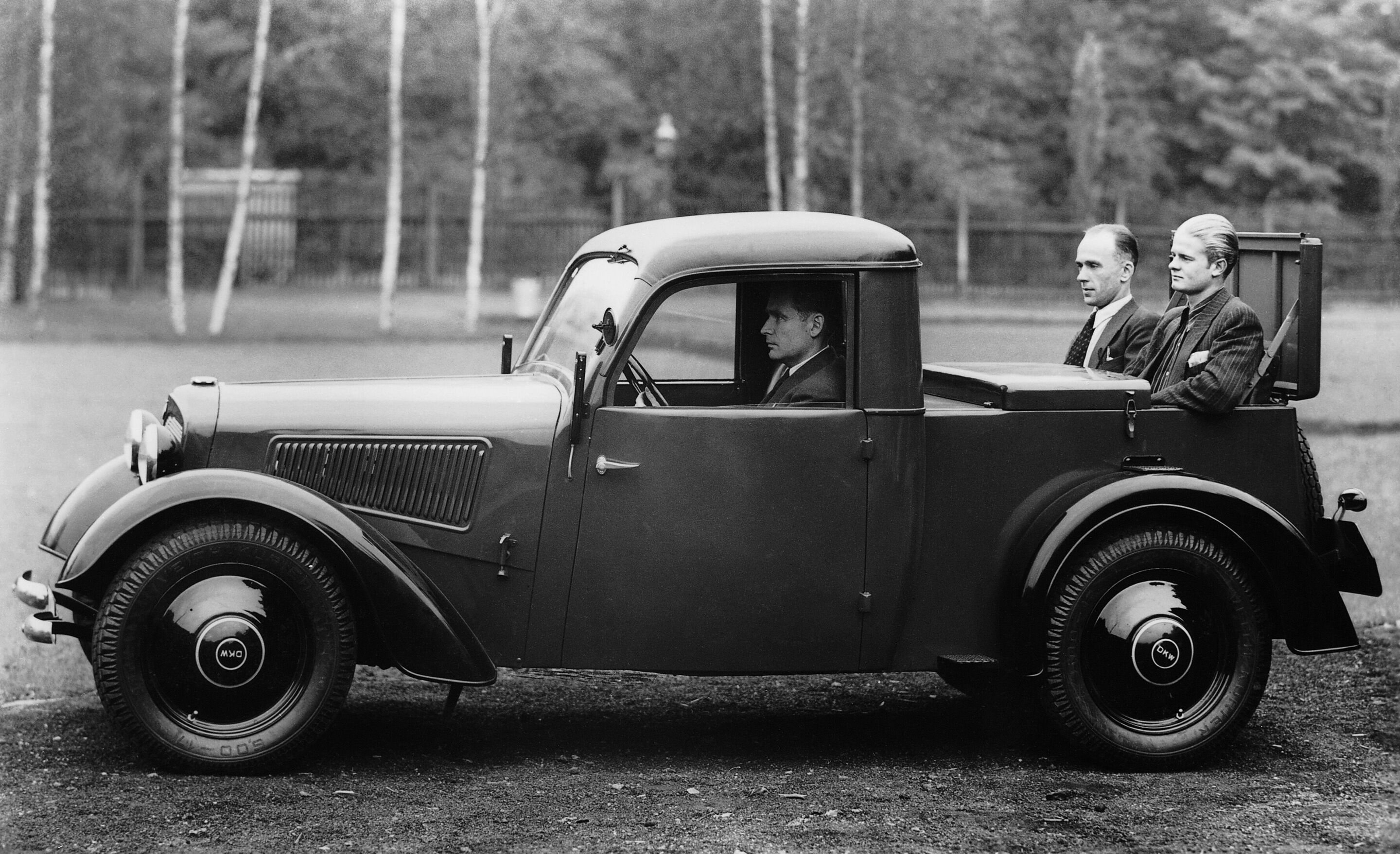 DKW F7 implement truck, 700 cc, two-cylinder, two-stroke transverse engine, front-wheel drive, 20 hp (also capable of carrying passengers).