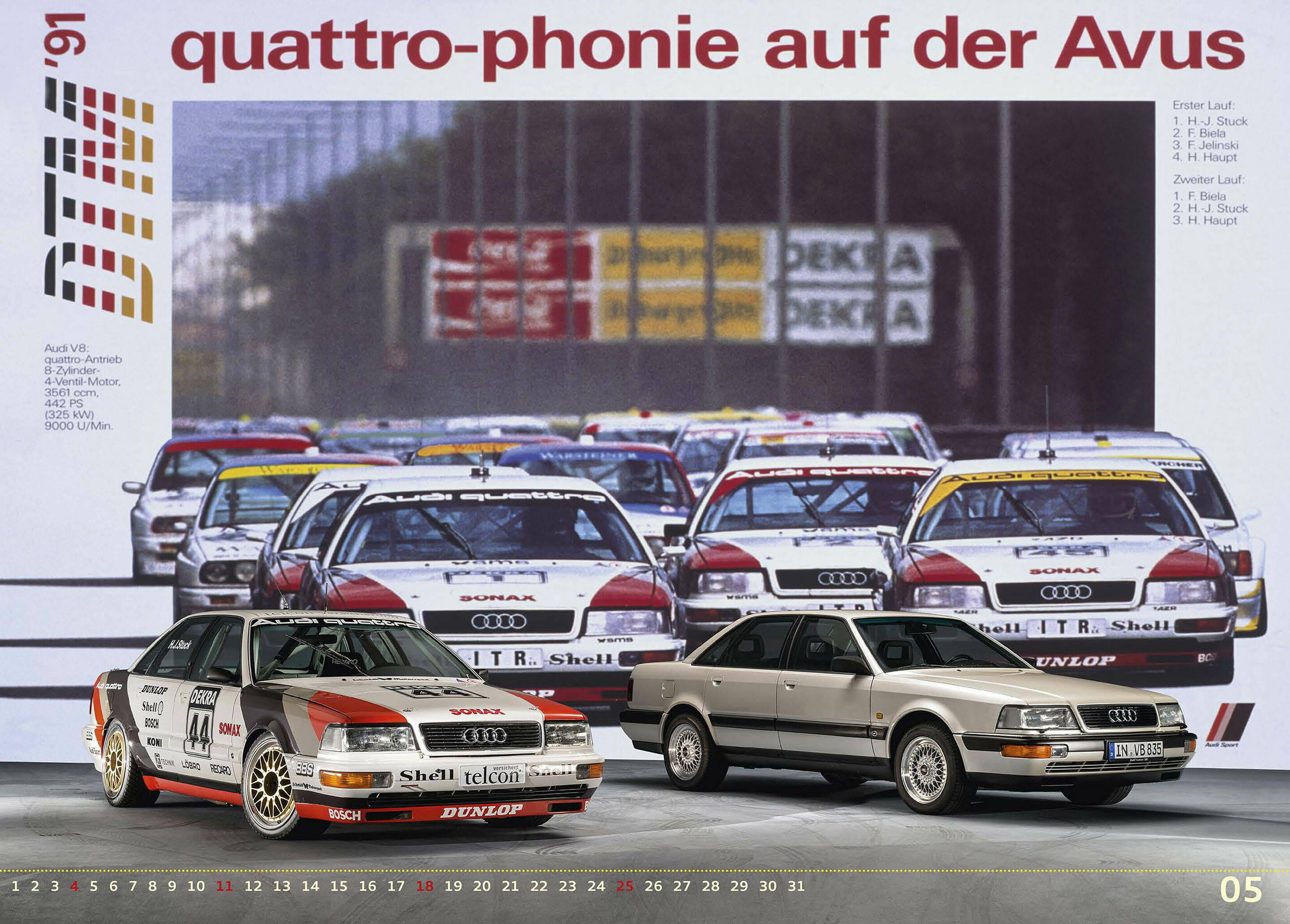 “RaceSeries” – 2014 Audi Tradition calendar - Surprise package: the V8 quattro, thought of as a “chauffeur-class” saloon, brought Audi the DTM title in 1990 and 1991.