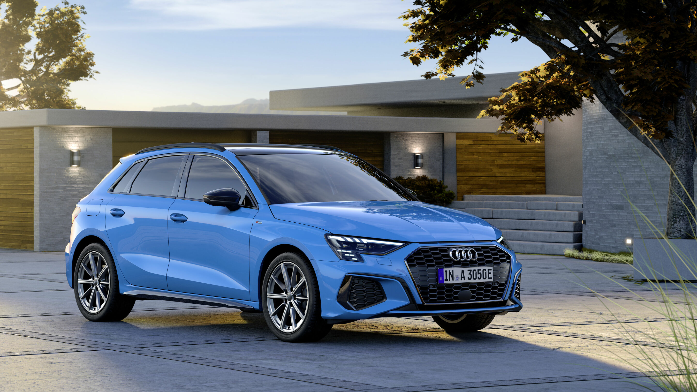Audi A3 Sportback 40 TFSI e - Standaufnahme,
Farbe: Turboblau