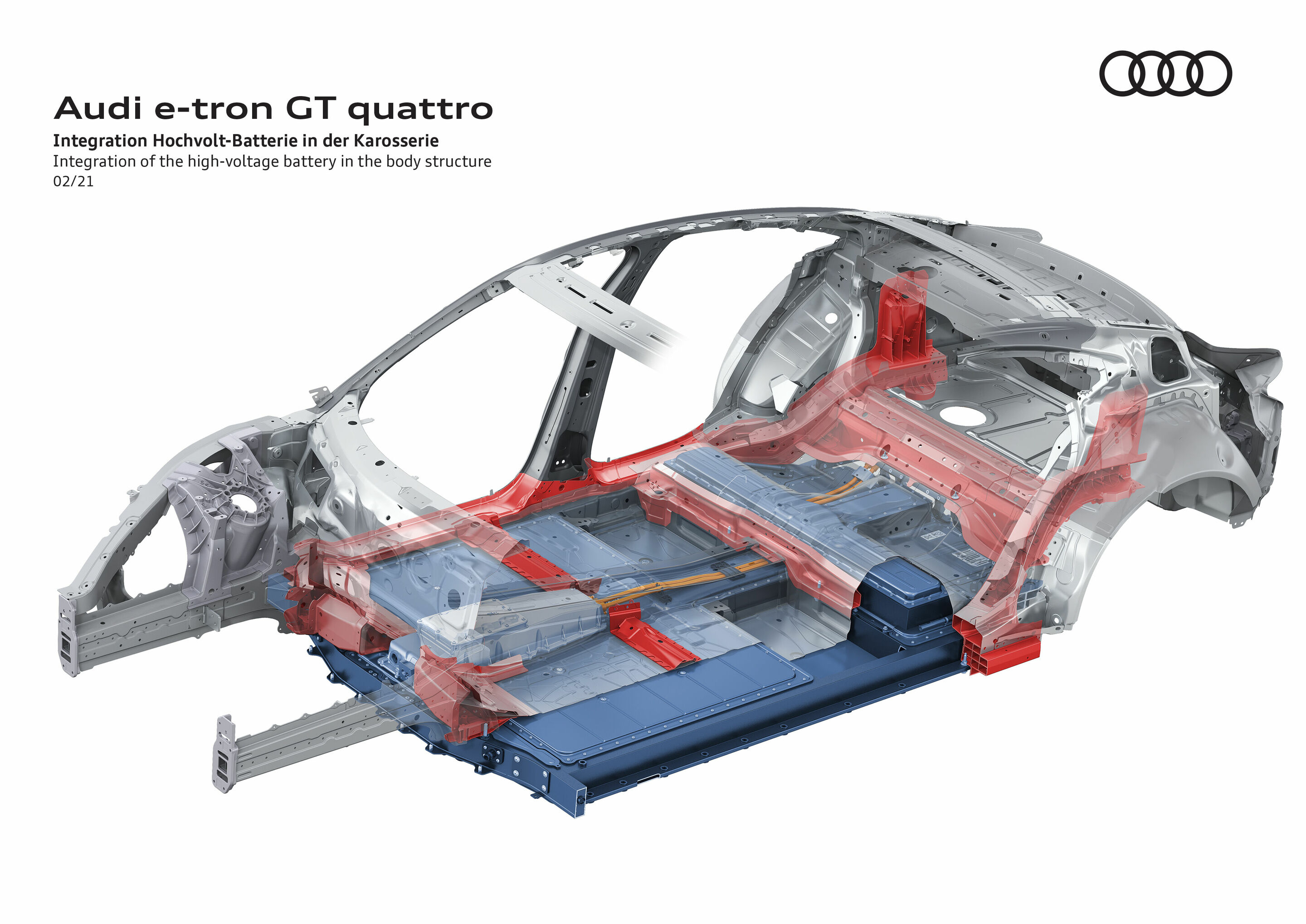 Illustration - Audi e-tron GT quattro - Integration of the Hochvolt-battery in the body structure