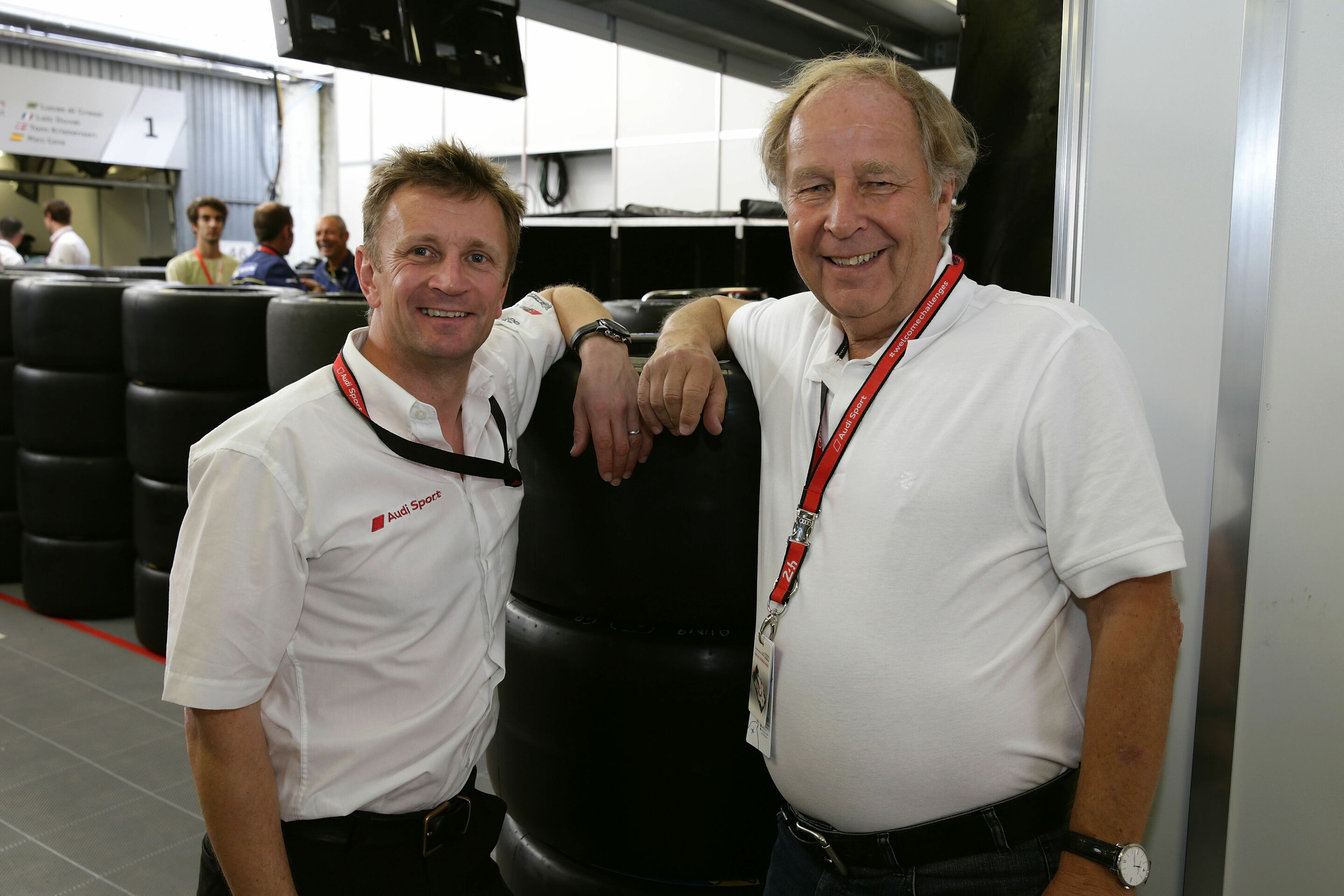 24h Le Mans 2014 - Allan McNish, Hannu Mikkola beim Besuch der 24 Stunden von Le Mans 2014