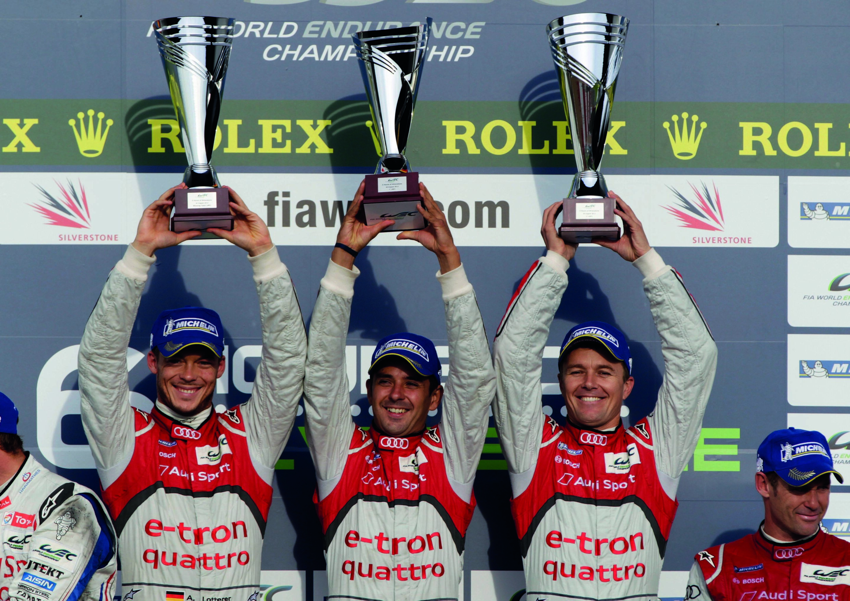 Quotes after the race at Silverstone - André Lotterer/Benoît Tréluyer/Marcel Fässler celebrate their victory at Silverstone.