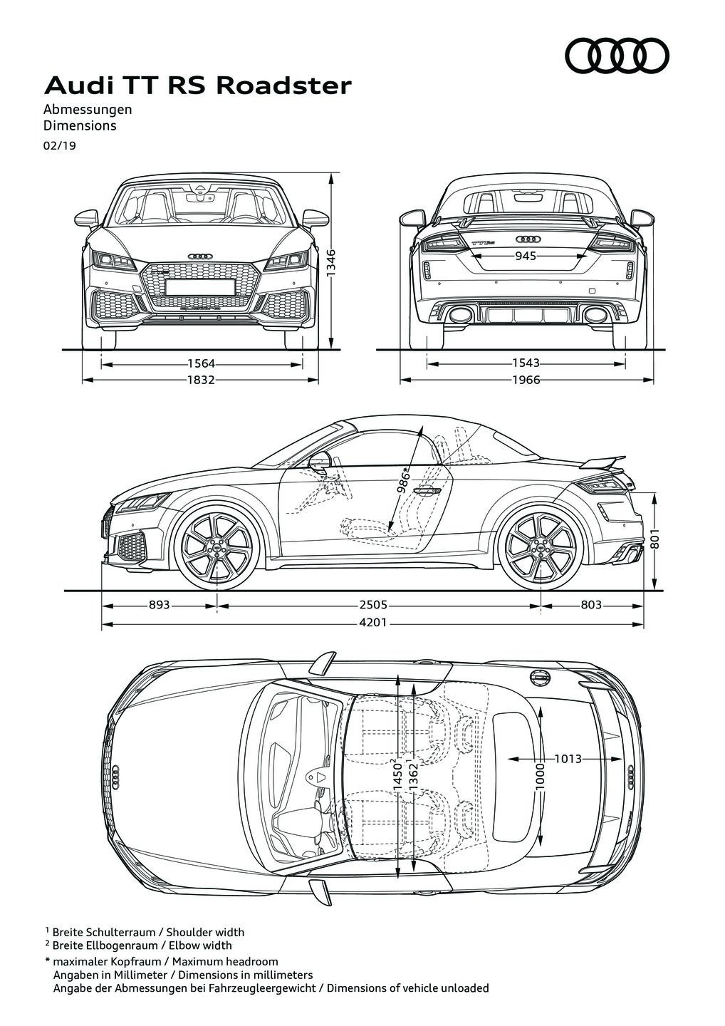 Abmessungen TT RS Roadster