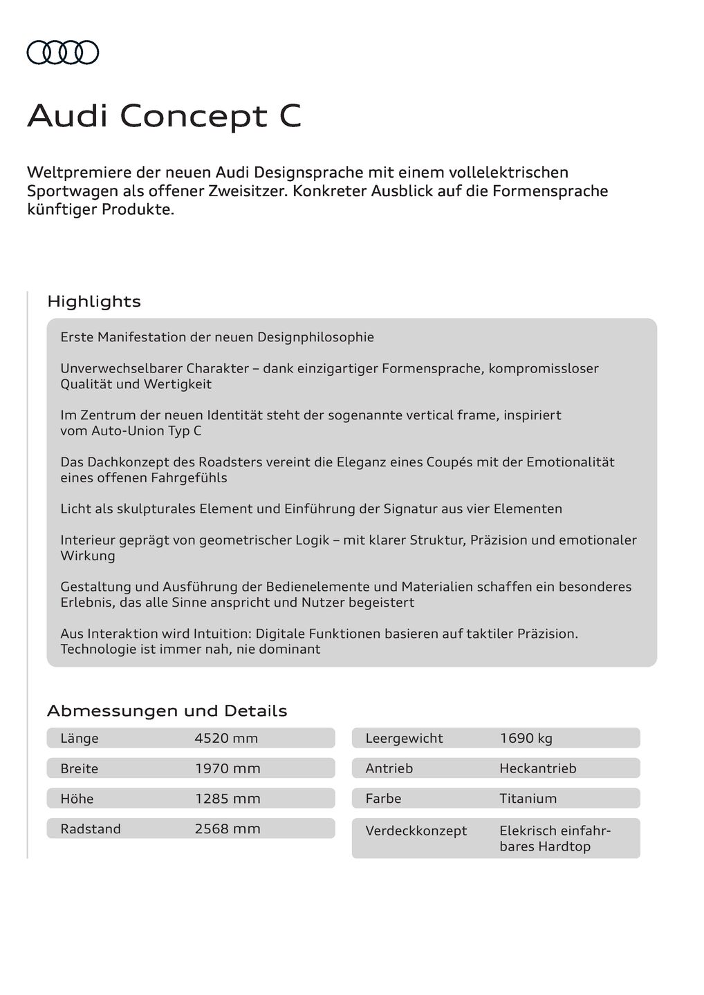 Audi Concept C - Fact sheet