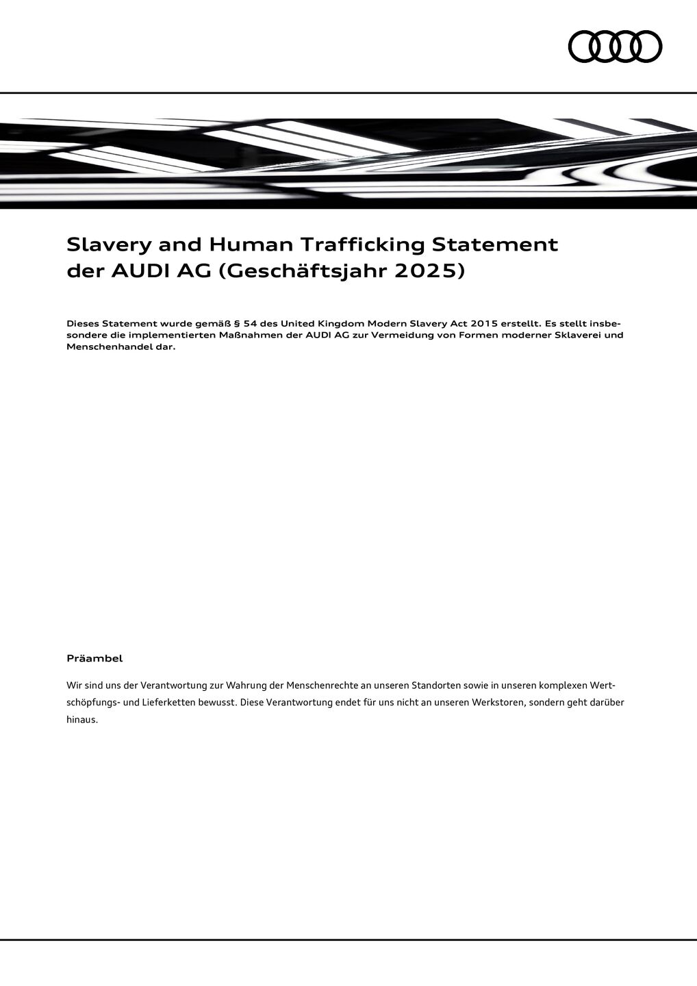 Slavery and Human Trafficking Statement der AUDI AG (Geschäftsjahr 2025)